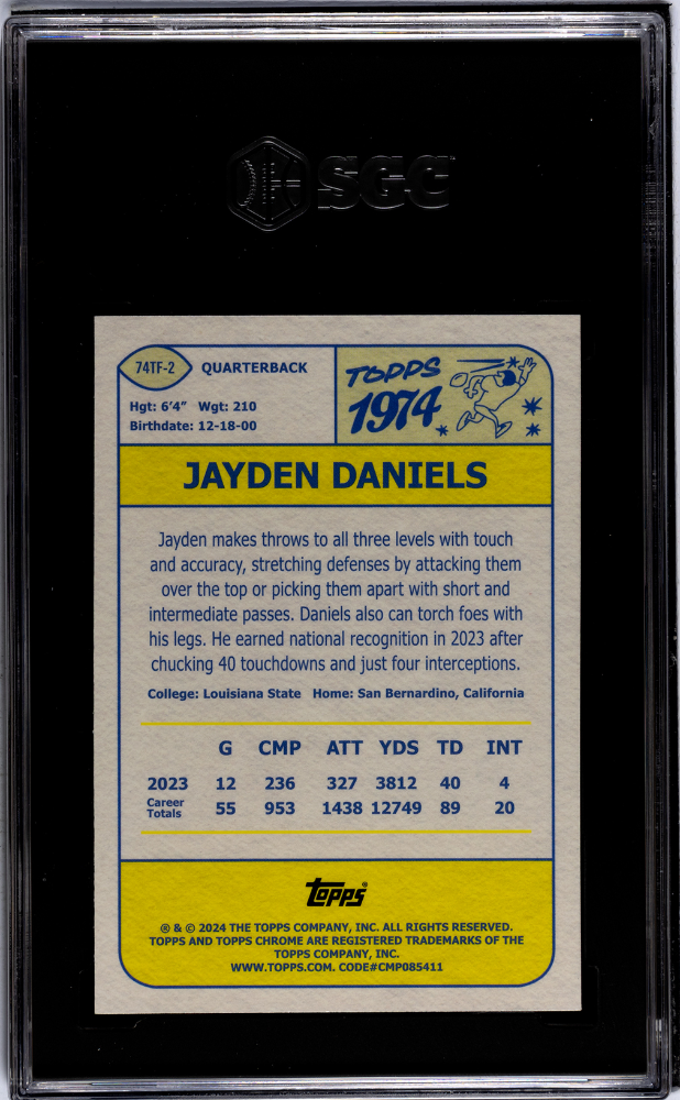 2024 Topps Chrome Jayden Daniels #74TF-2 '74 Design SGC 9.5