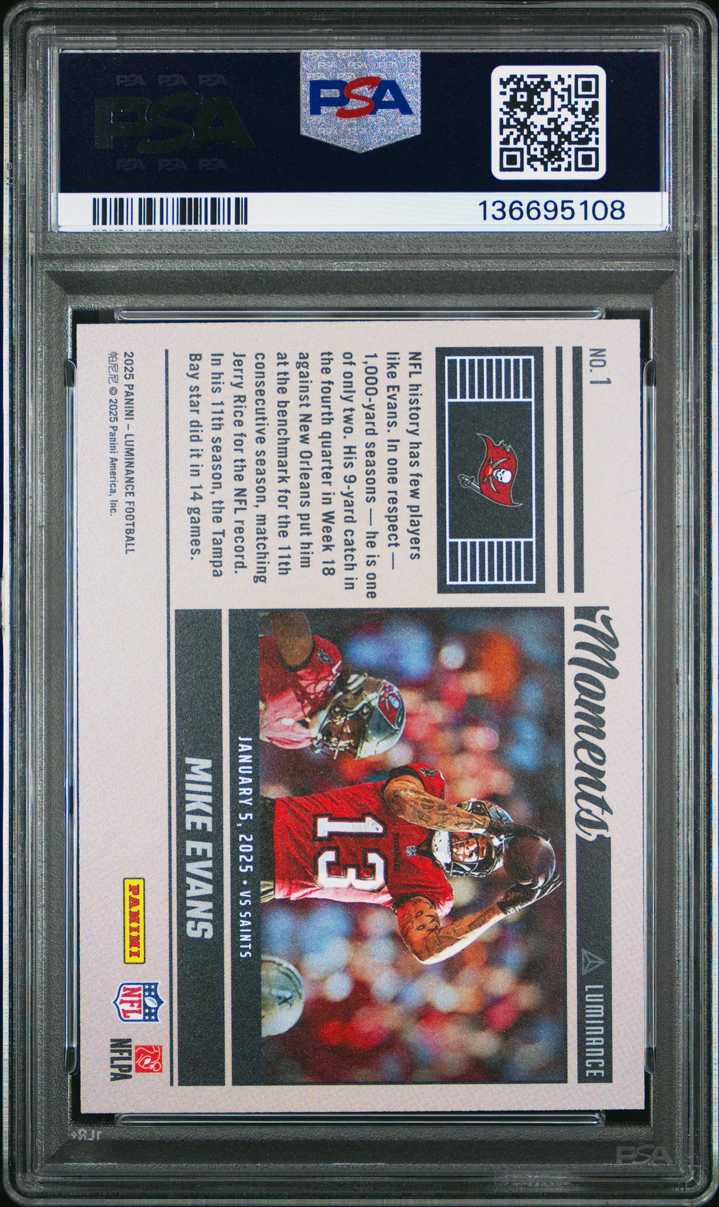 2025 Panini Luminance Moments Mike Evans #1 PSA 10 pop 3