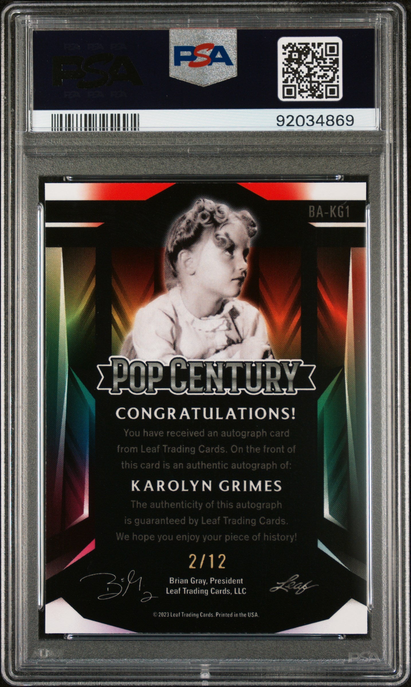 Karolyn Grimes 2023 Leaf Metal Pop Century Autograph AUTO #2/12 Blue PSA 10