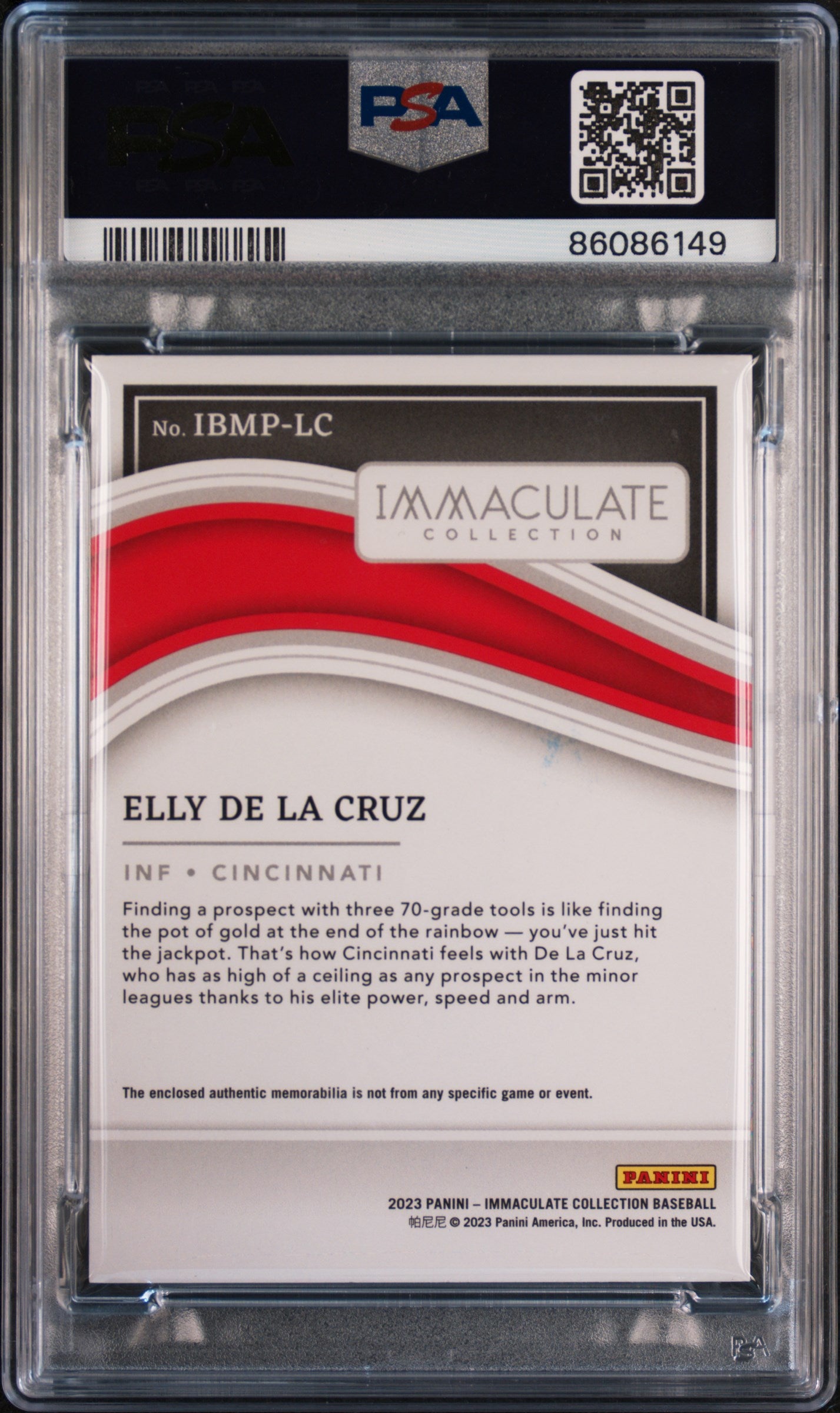 2023 Panini Immaculate Collection Black Prime PATCH #1/25 Elly De La Cruz PSA 8