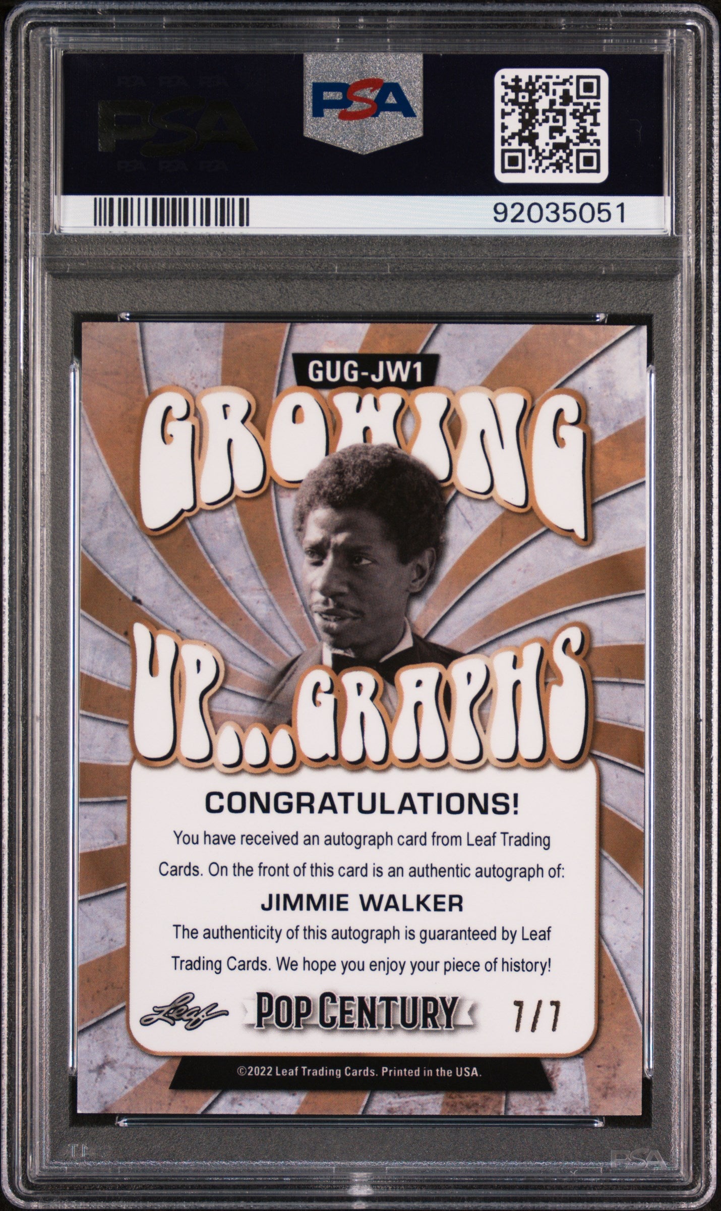 Jimmie Walker 2022 Leaf Metal Pop Century AUTO Purple #7/7 PSA 9