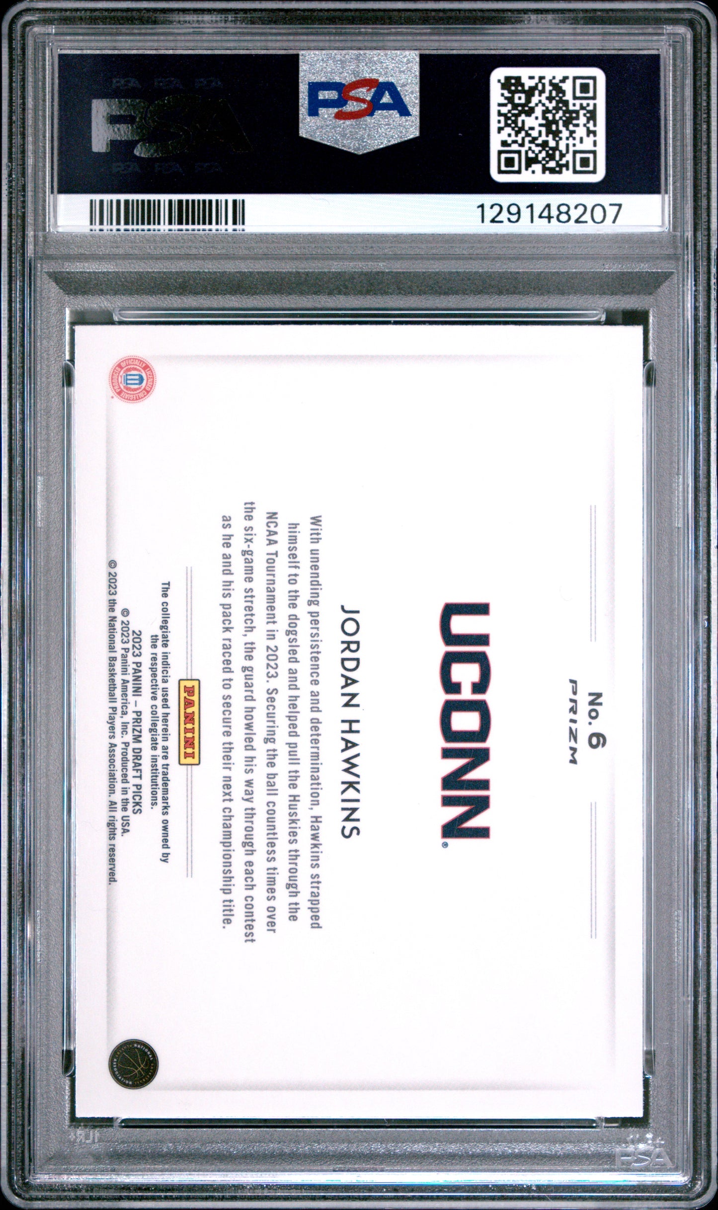 2023-24 Panini Prizm Draft Picks Color Blast Jordan Hawkins #6 PSA 9 low pop