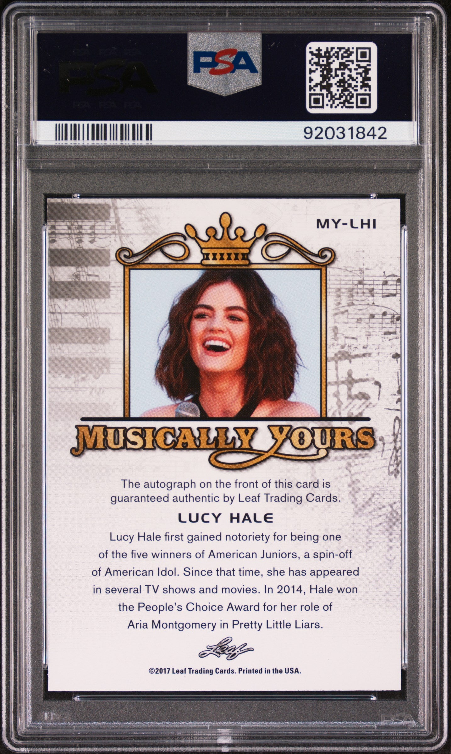 Lucy Hale 2017 Leaf Pop Century Musically Yours Silver #25/25 AUTO PSA 10