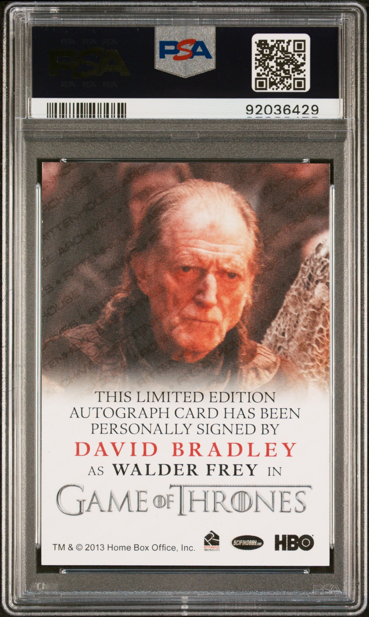 David Bradley WALDER FREY 2015 Game Of Thrones Season 4 Full Bleed AUTO PSA 9