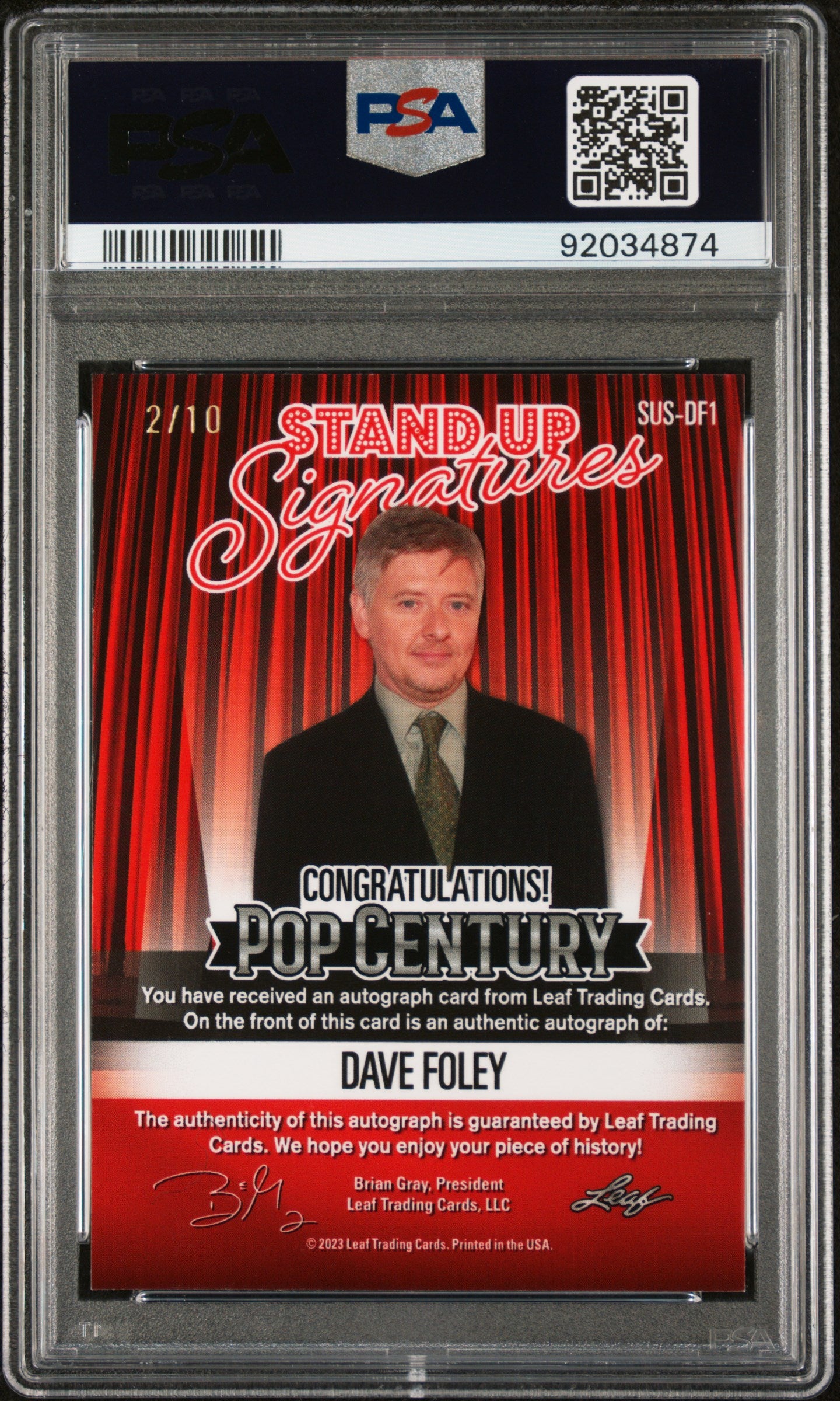 Dave Foley 2023 Leaf Metal Pop Century Stand Up AUTO #2/10  Black Crystal PSA 9