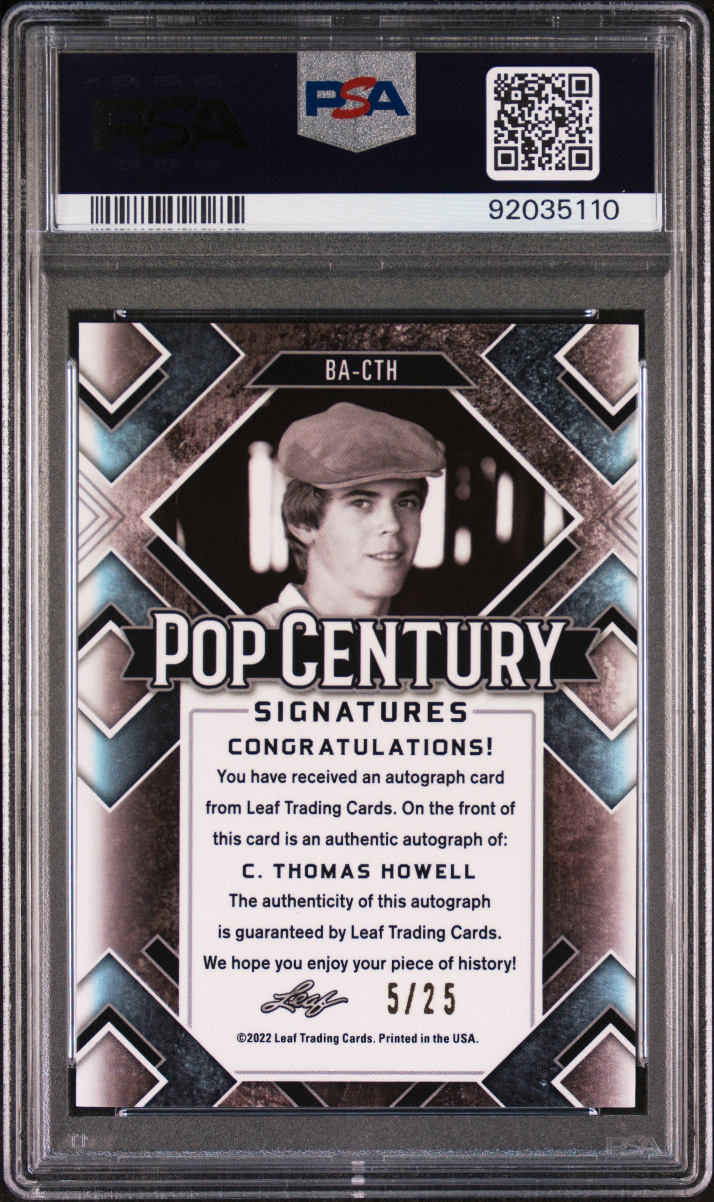 C. Thomas Howell 2022 Leaf Metal Pop Century #5/25 Auto Silver Crystal PSA 10