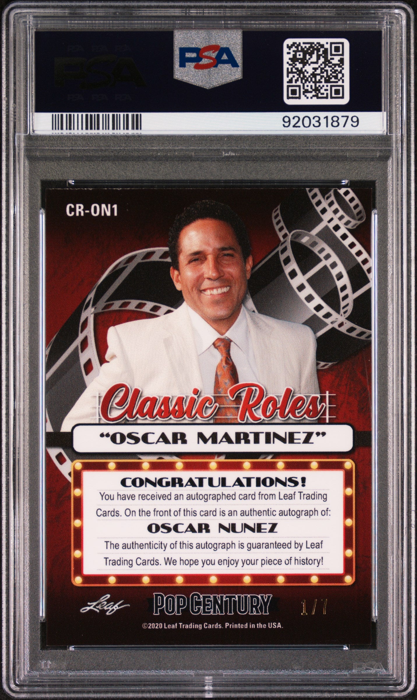 Oscar Nunez 2020 Leaf Metal Pop Century Classic Roles AUTO #1/7 Green PSA 9