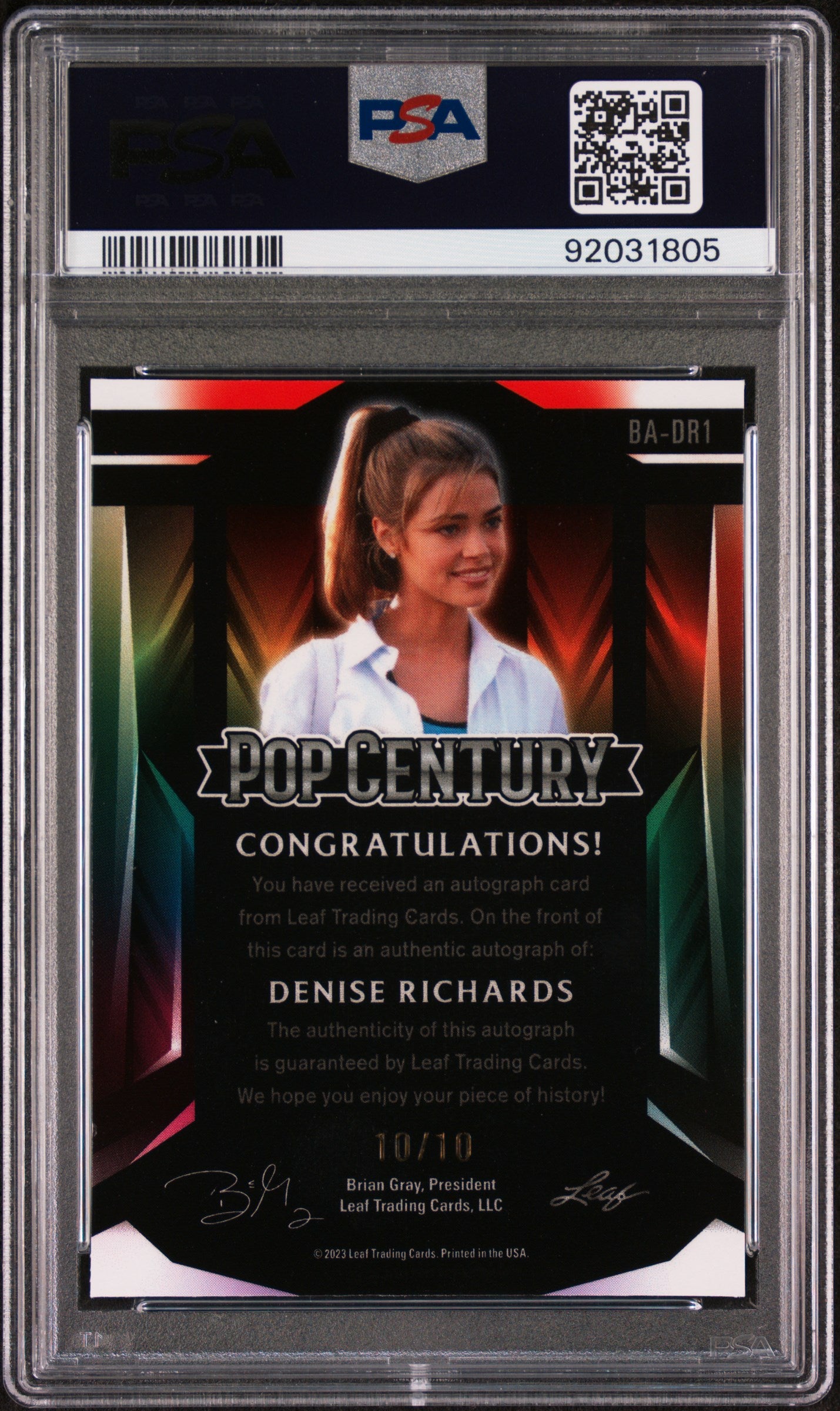 Denise Richards 2023 Leaf Metal Pop Century Autograph AUTO #10/10 Green PSA 10