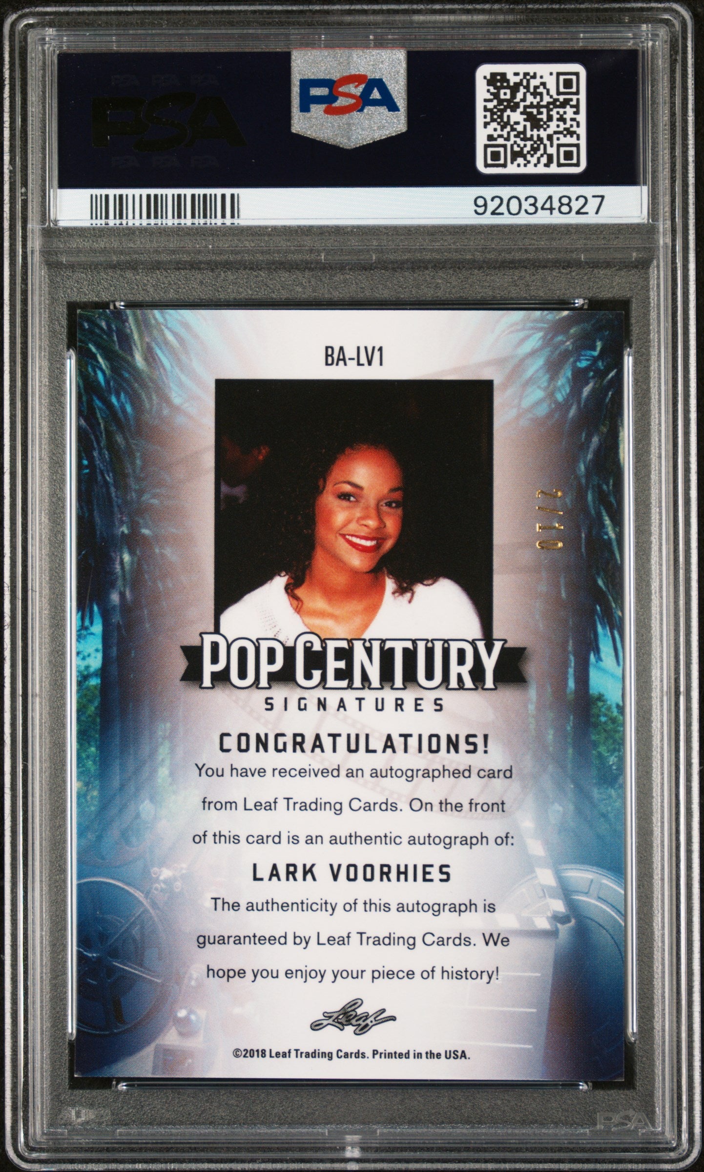 Lark Voorhies 2018 Leaf Pop Century Metal Signatures AUTO #2/10 Green PSA 10