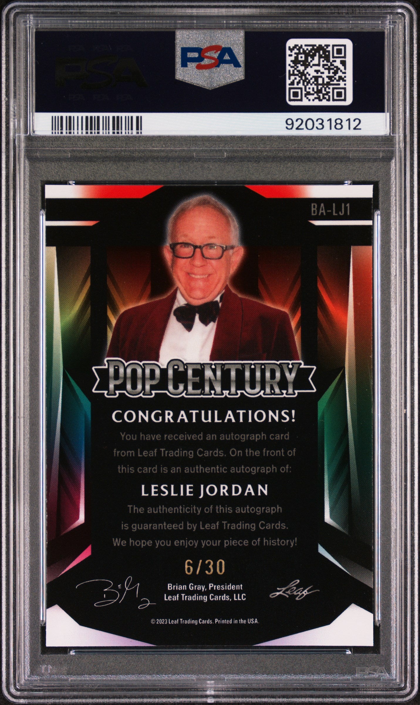 Leslie Jordan 2023 Leaf Metal Pop Century Autograph AUTO #6/30 Silver PSA 9