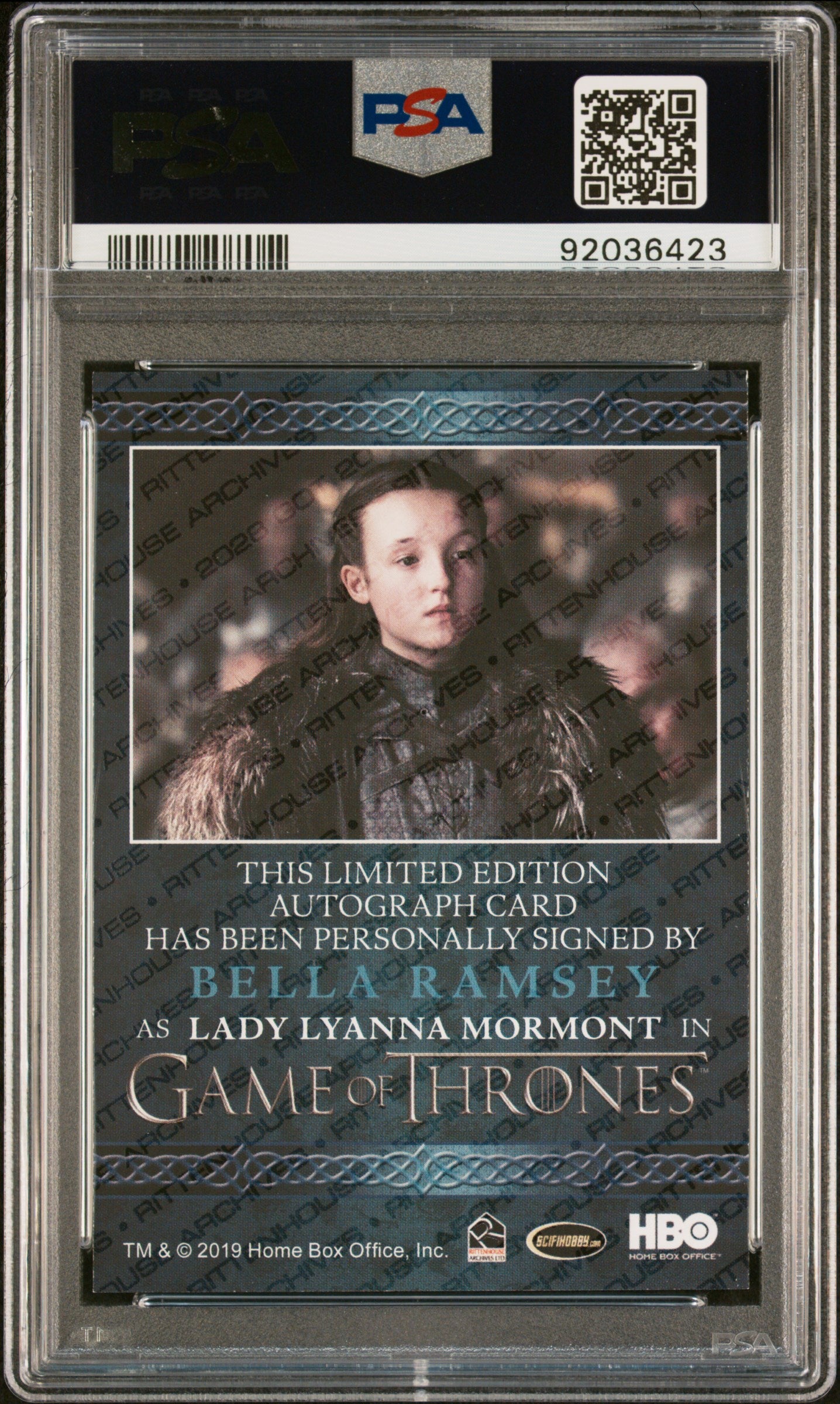 Bella Ramsey LADY LYANNA MORMONT 2021 Rittenhouse Game Of Thrones AUTO PSA 9