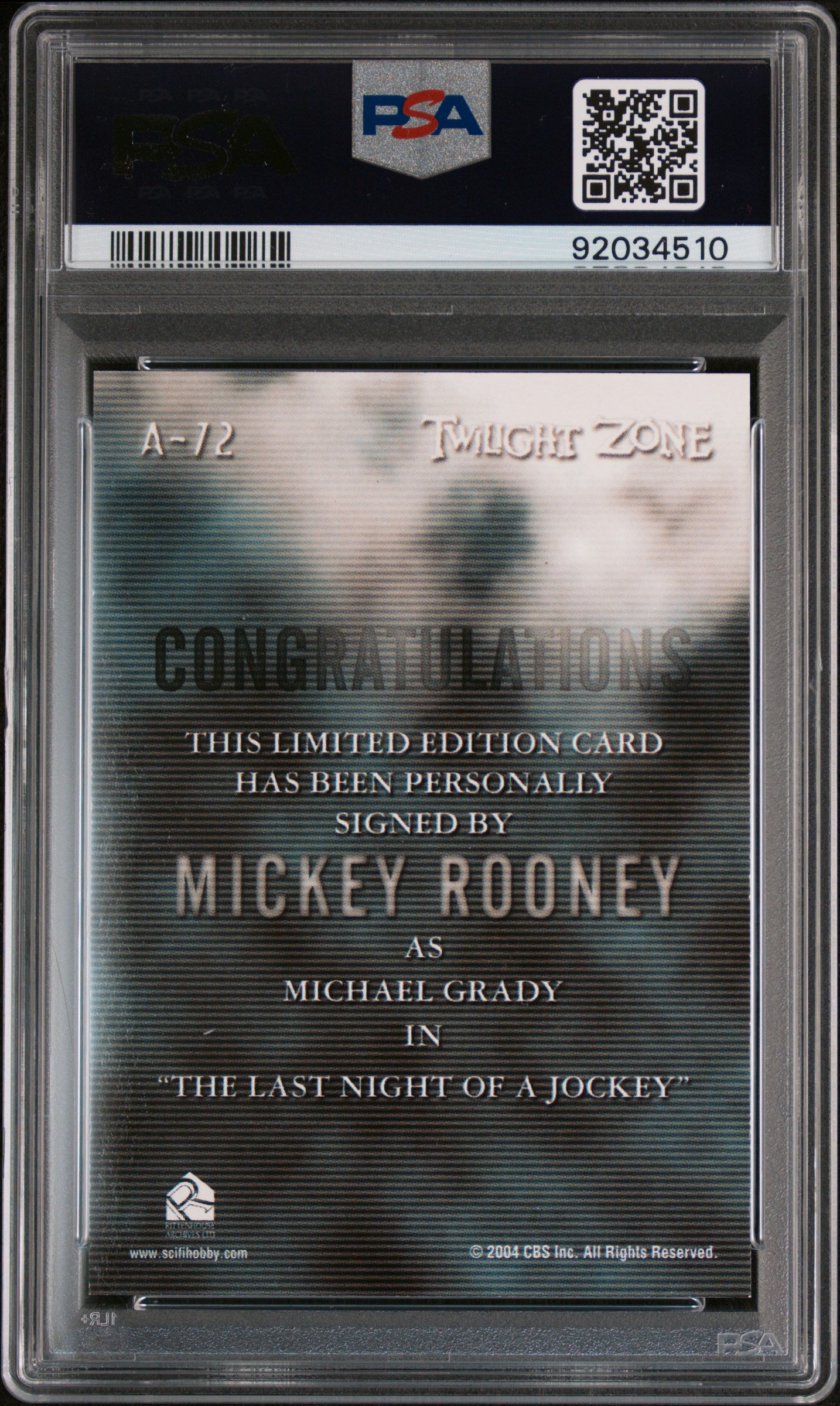 Mickey Rooney 2005 Rittenhouse Twilight Zone Autograph AUTO PSA 9