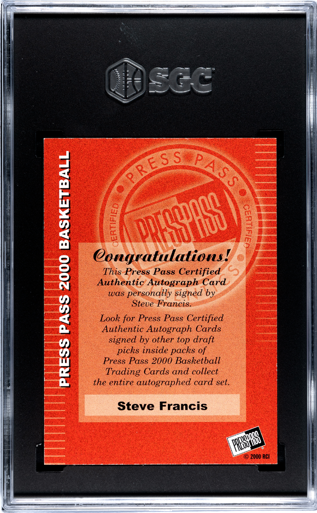2000 Press Pass Steve Francis Autograph SGC 8.5 pop 2