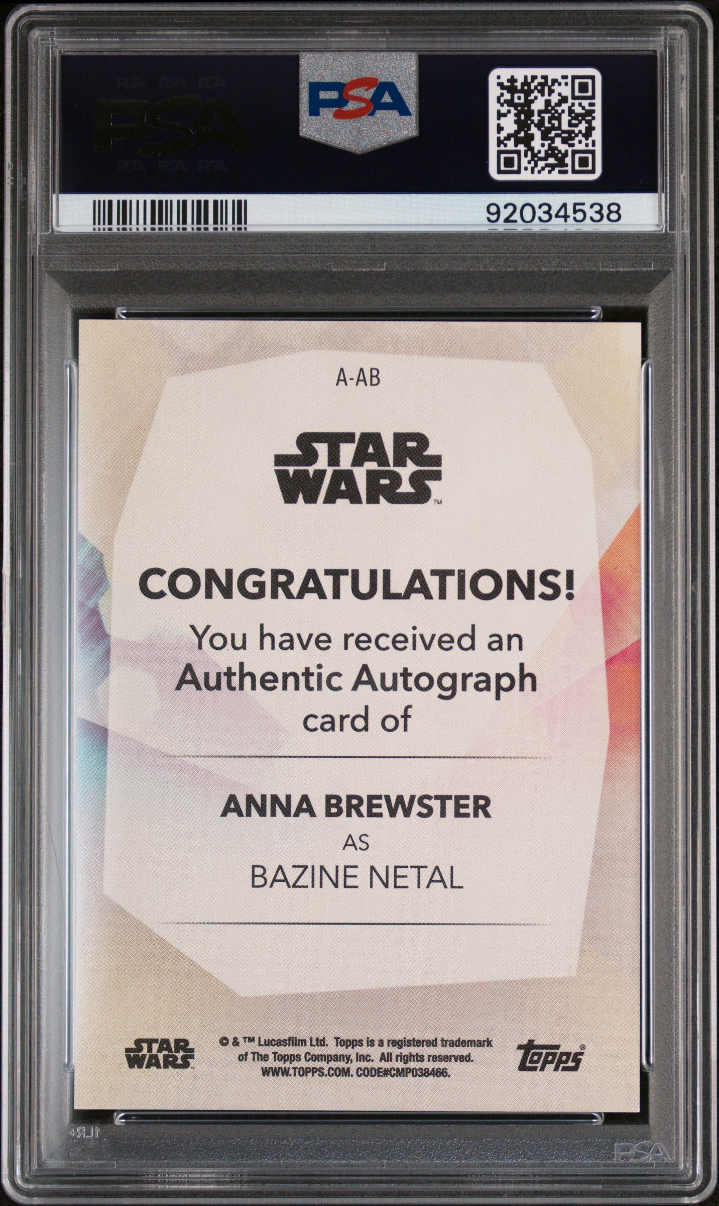 Anna Brewster BAZINE NETAL 2020 Topps Women Of Star Wars AUTO #/99 Orange PSA 10