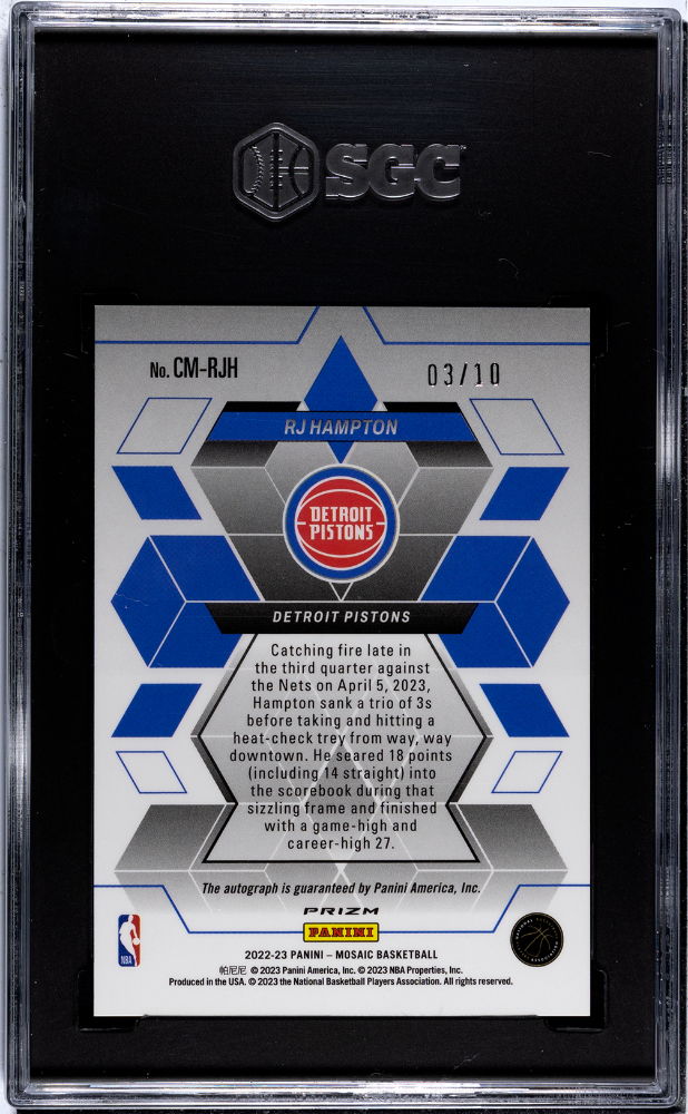 2022-23 Panini Mosaic RJ Hampton #CM-RJH Collage AutoGold Prizm SGC 9 /10 pop 1