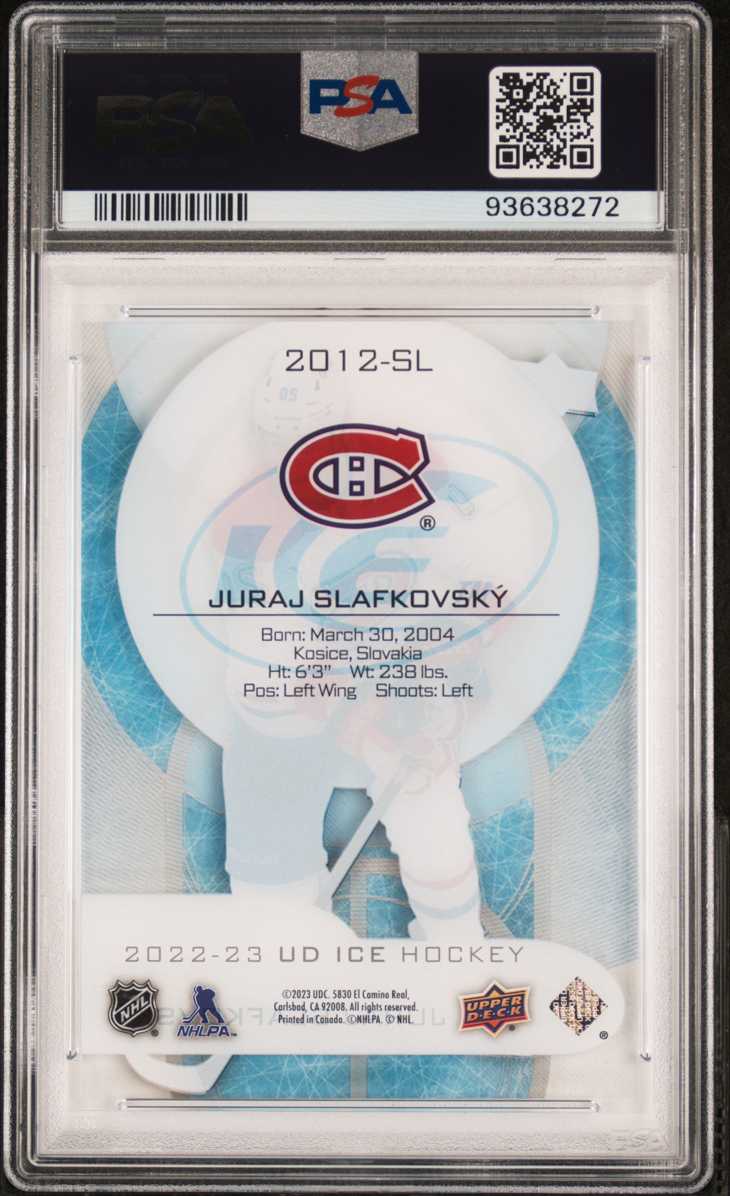 2022-23 Upper Deck Ice Premieres 2012-13 Retro Juraj Slafkovsky #93/149 PSA 10