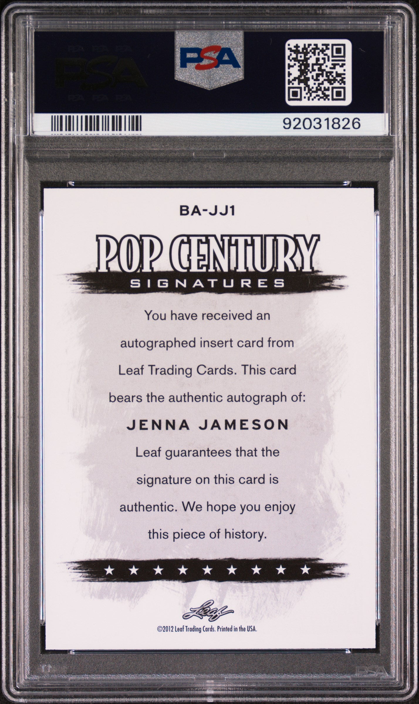 Jenna Jameson 2012 Leaf Pop Century Signatures AUTO PSA 10