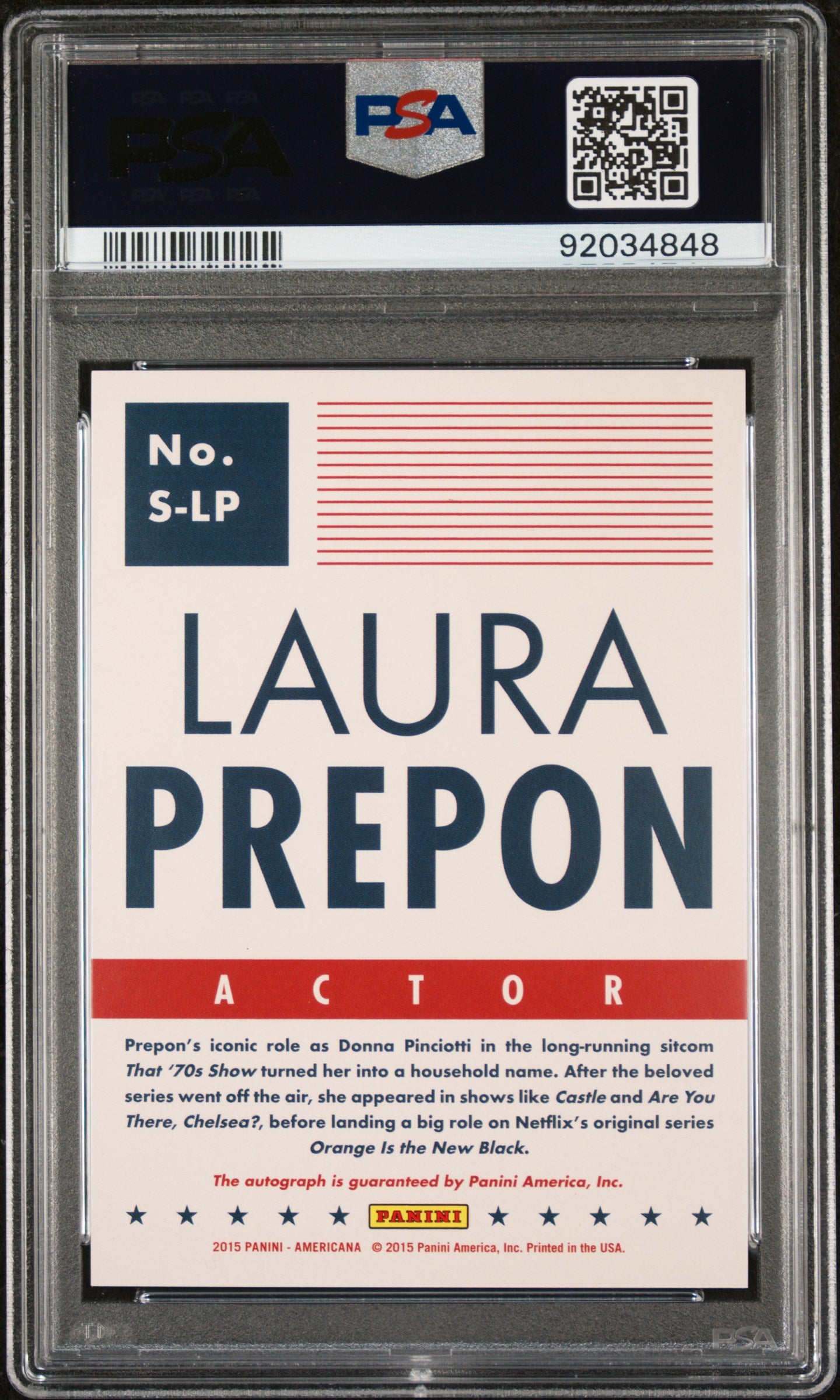 Laura Prepon 2015 Panini Americana Signatures AUTO POP 1 PSA 10