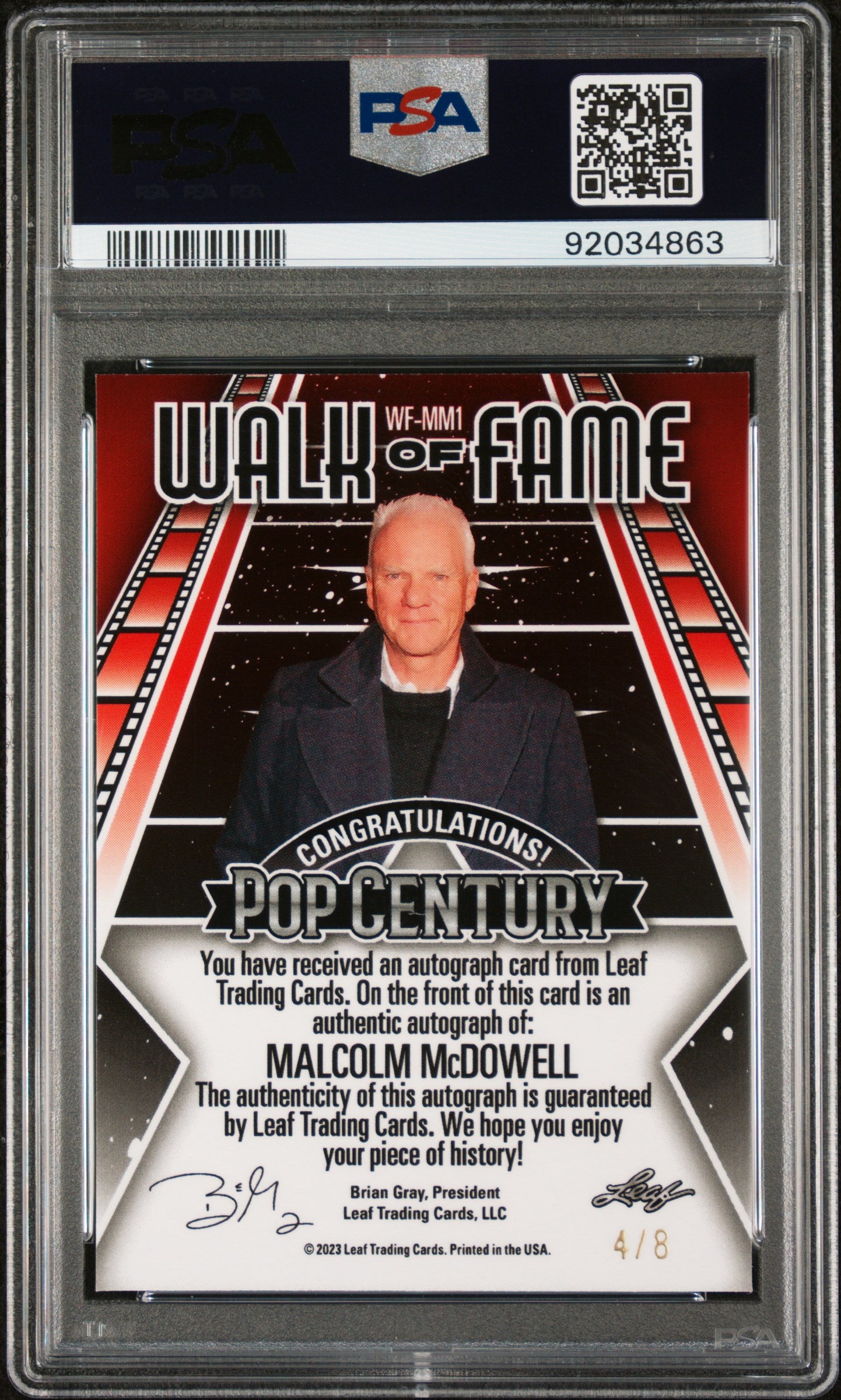 Malcolm Mcdowell 2023 Leaf Metal Pop Century Walk Of Fame AUTO Silver #/8 PSA 10