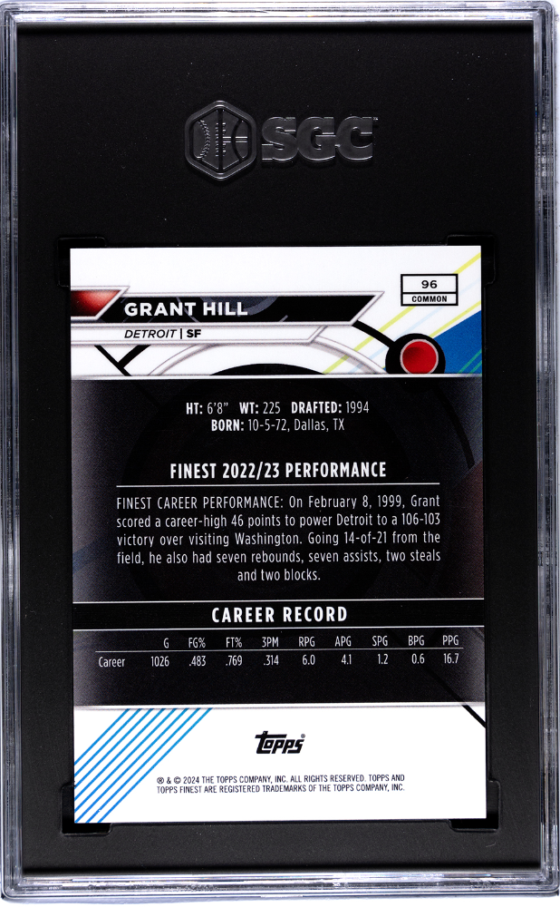 2023-24 Topps Finest Grant Hill #96 Red Refractor #5/5 POP 1 SGC 9.5