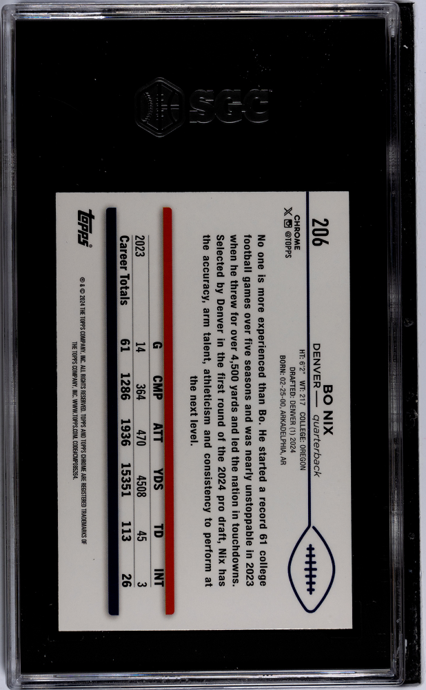 2024 Topps Chrome Bo Nix #206 SGC 9