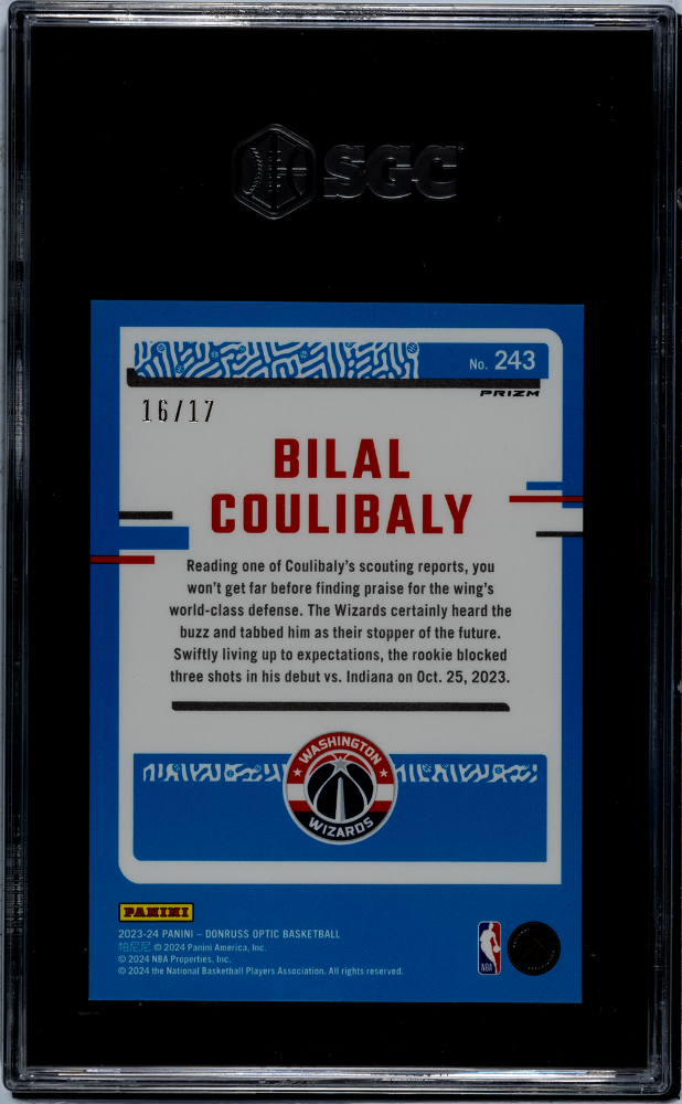 2023-24 Donruss Optic Bilal Coulibaly #243 Purple Stars Prizm SGC 10 /17 pop 1