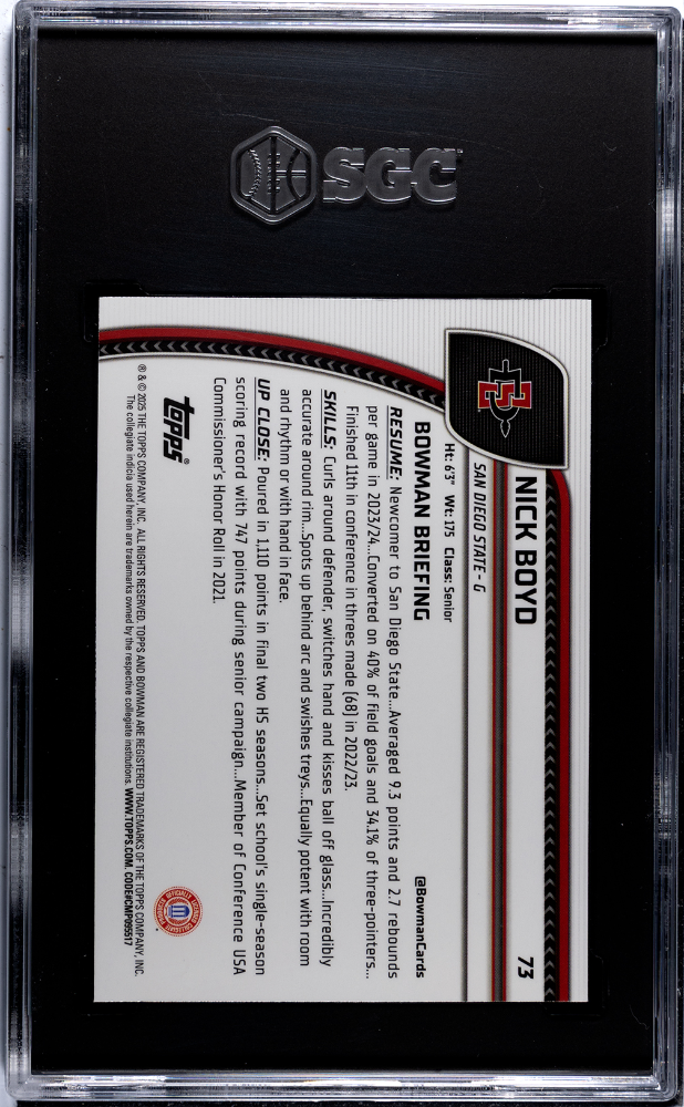 2024-25 Bowman U Chrome Nick Boyd #73 Green Wave Refractor SGC 9 pop 1