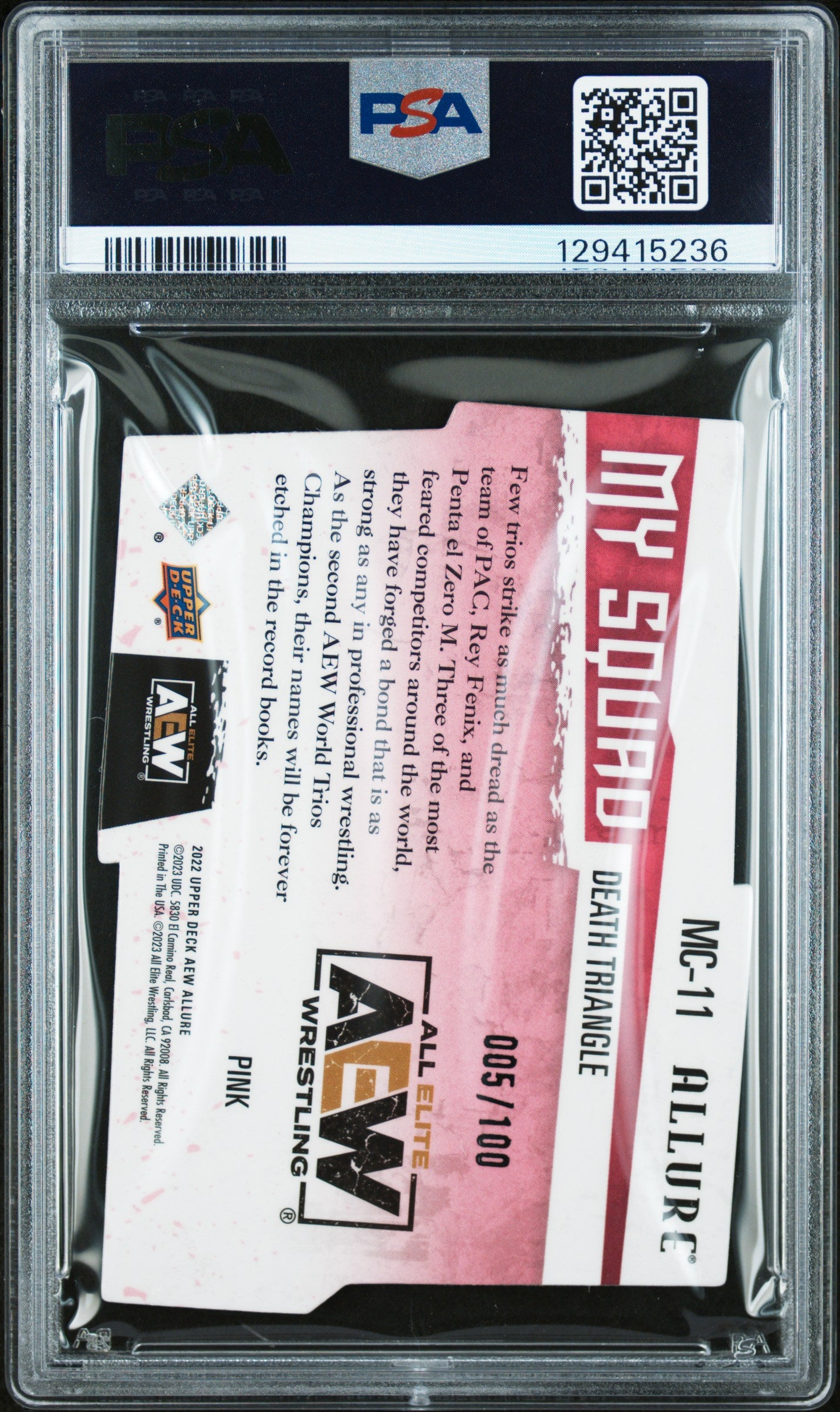 2022 Upper Deck Allure Aew My Squad Death Triangle #MC11 Pink PSA 10 pop 1