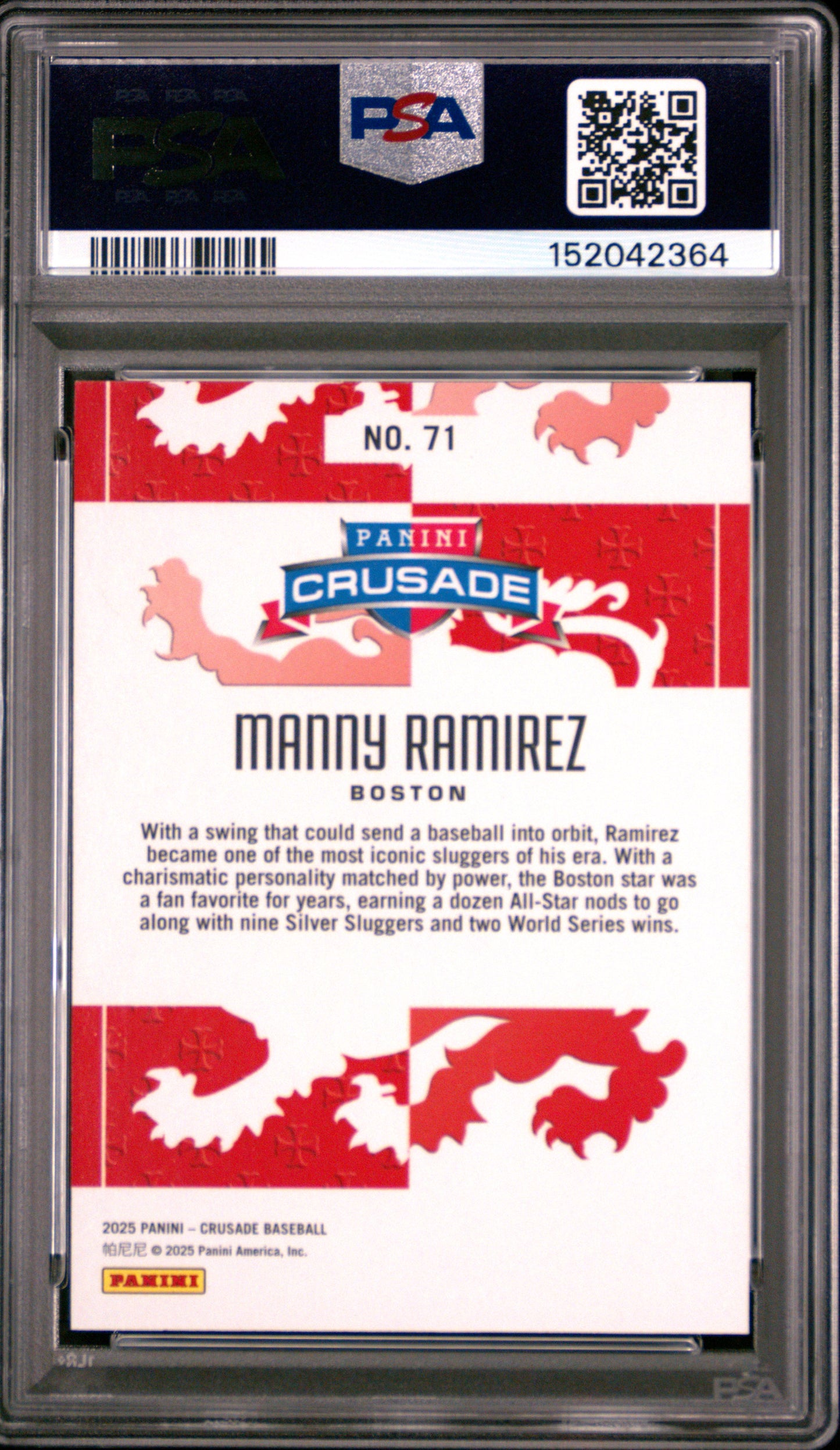 2025 Panini Crusade Manny Ramirez #71 Gold 01/10 PSA 9 pop 1