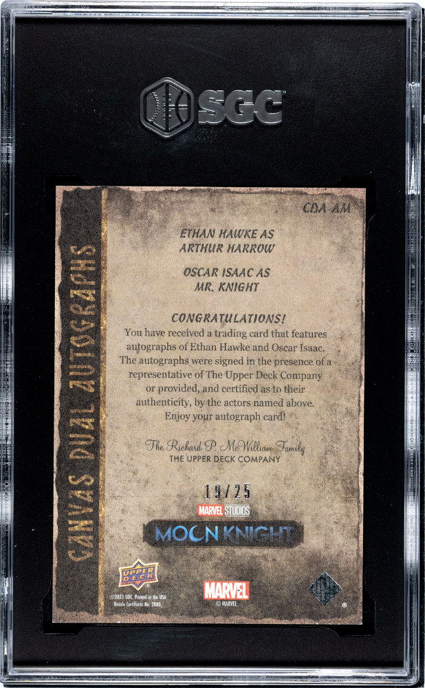 Oscar Isaac Ethan Hawke 2023 Upper Deck Moon Knight Canvas Dual AUTO /25 SGC 8.5