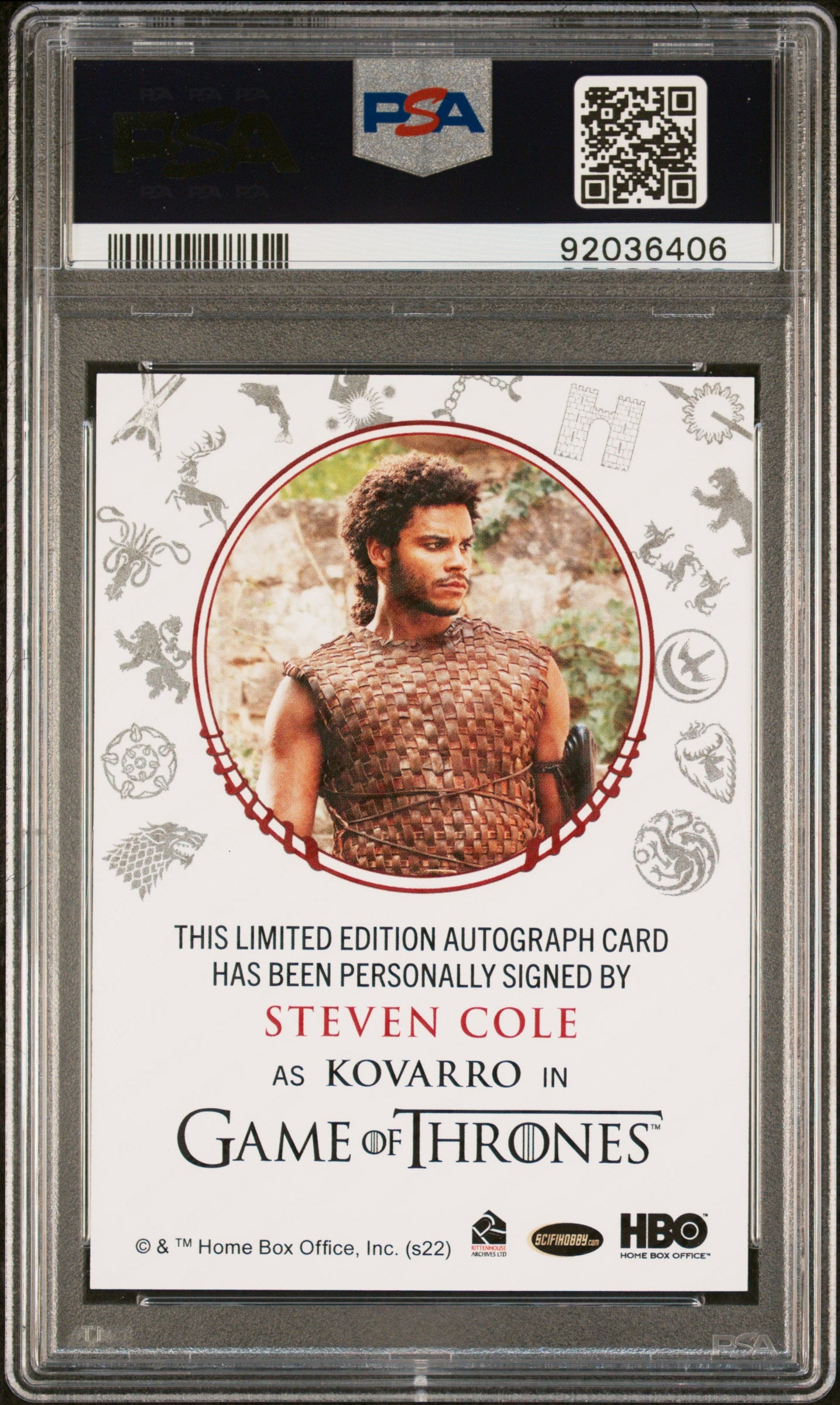 Steven Cole KOVARRO 2022 Game Of Thrones AUTO RED PSA 10