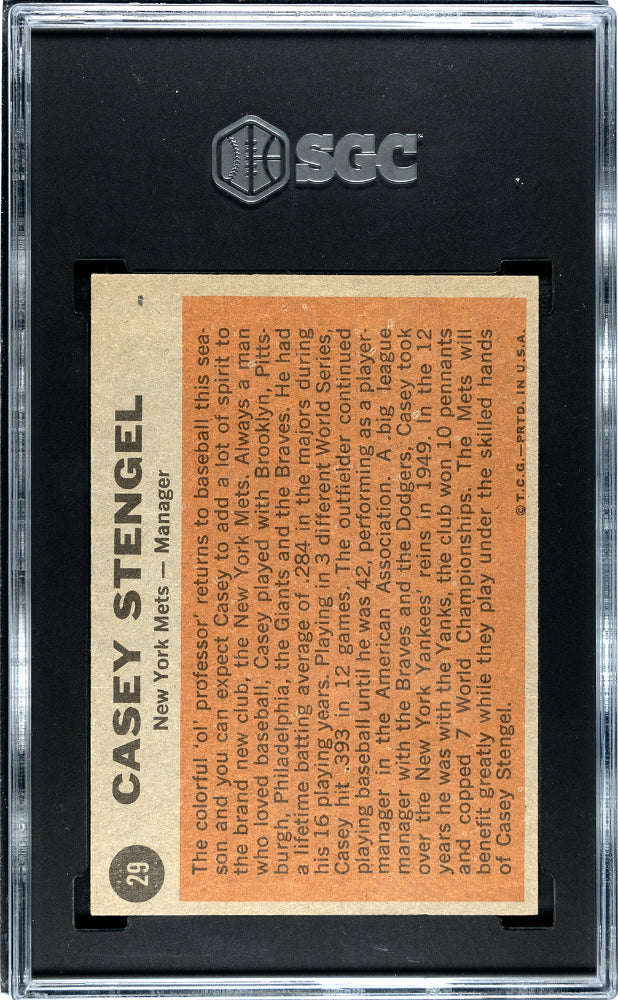 1962 Topps Casey Stengel #29 SGC 3.5