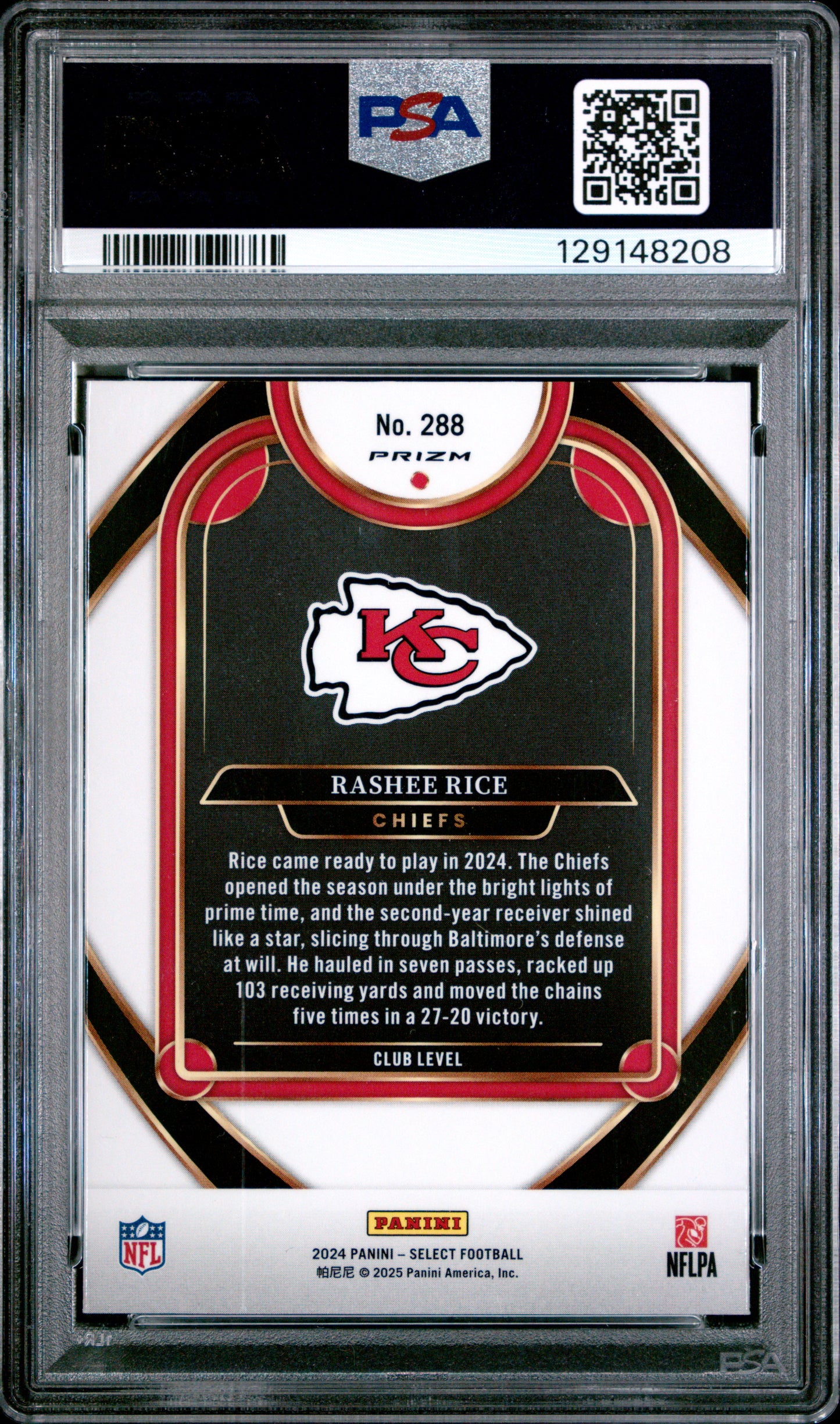 2024 Panini Select Rashee Rice #288 Zebra Shock PSA 9 low pop