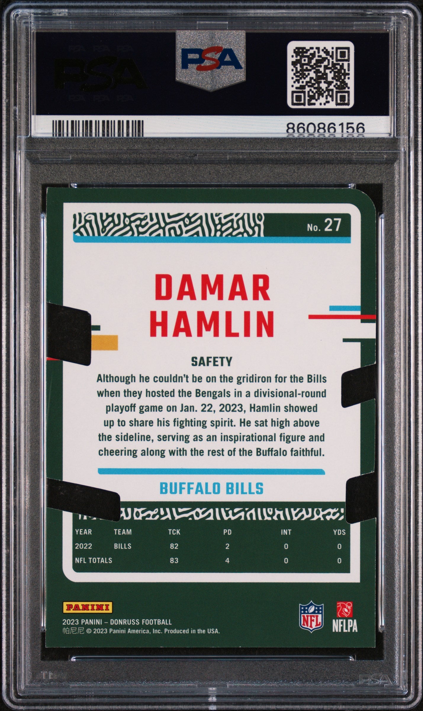 2023 Panini Donruss Damar Hamlin #27 Press Proof Silver Die Cut #1/75 PSA 8