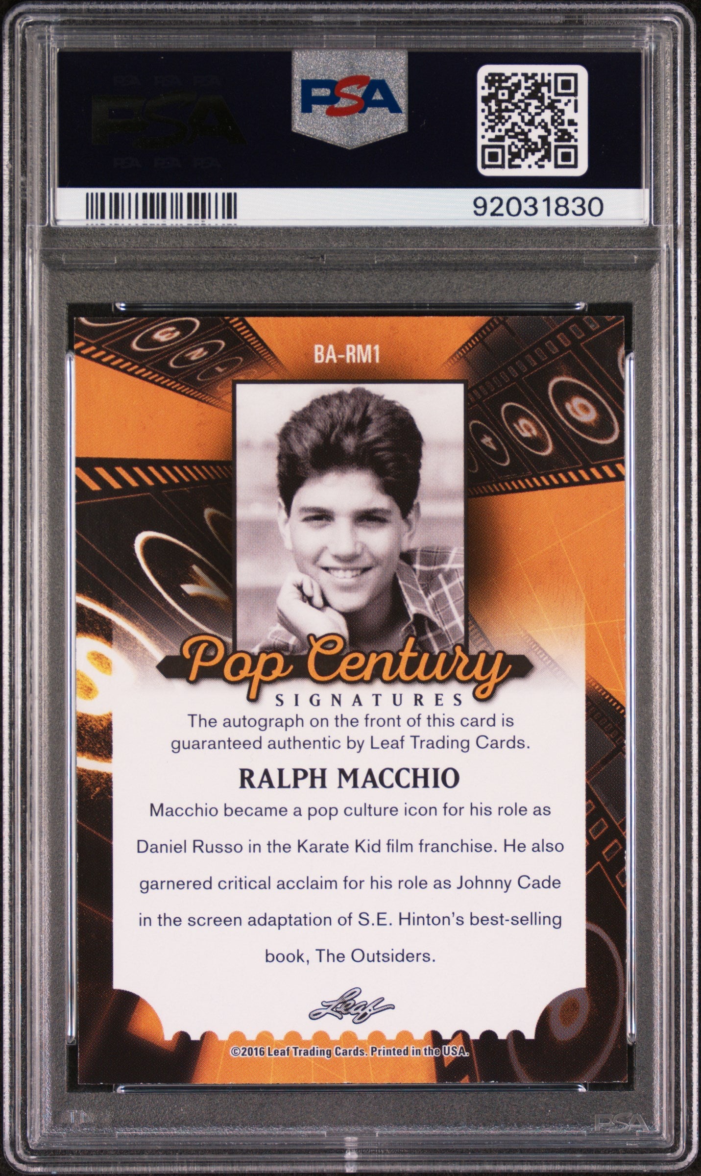 Ralph Macchio 2016 Leaf Pop Century Base Autographs Base AUTO PSA 10