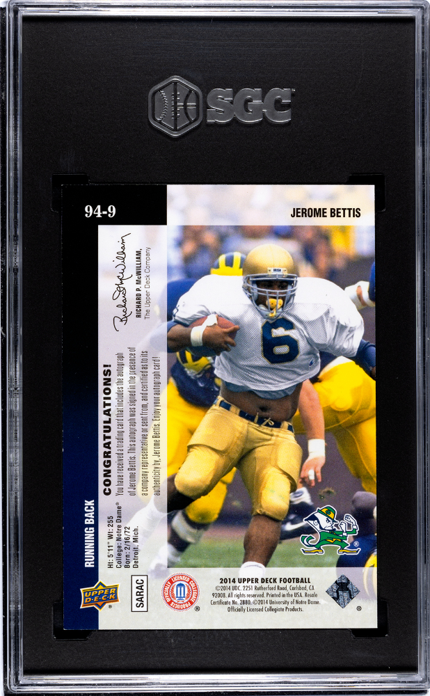 2014 Upper Deck Jerome Bettis #94-9 '94 UD Tribute Autograph AUTO SGC 9 POP 1