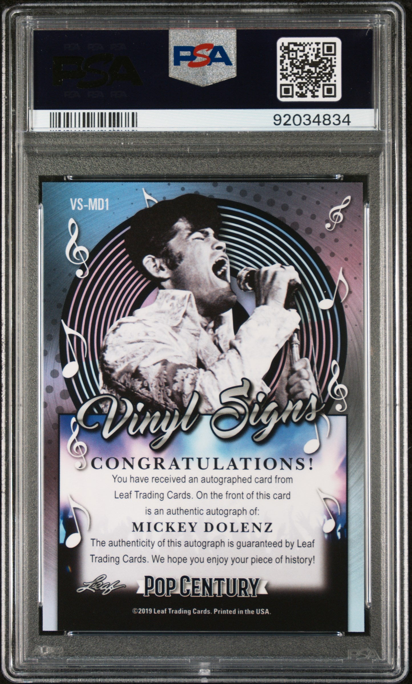 Mickey Dolenz 2019 Leaf Metal Pop Century Vinyl Signs AUTO PSA 10