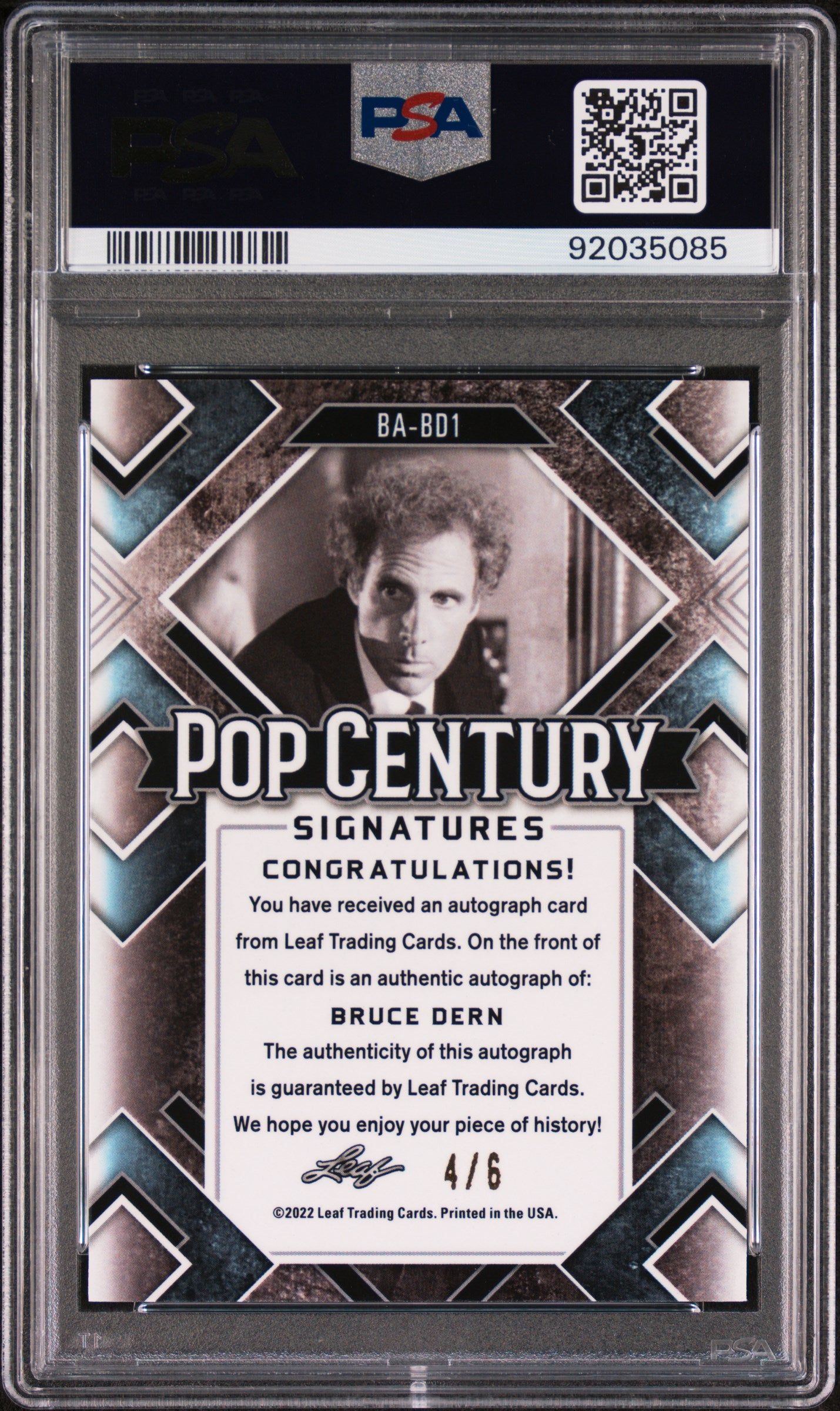 Bruce Dern 2022 Leaf Metal Pop Century Autograph AUTO #4/6 Pink Mojo PSA 10