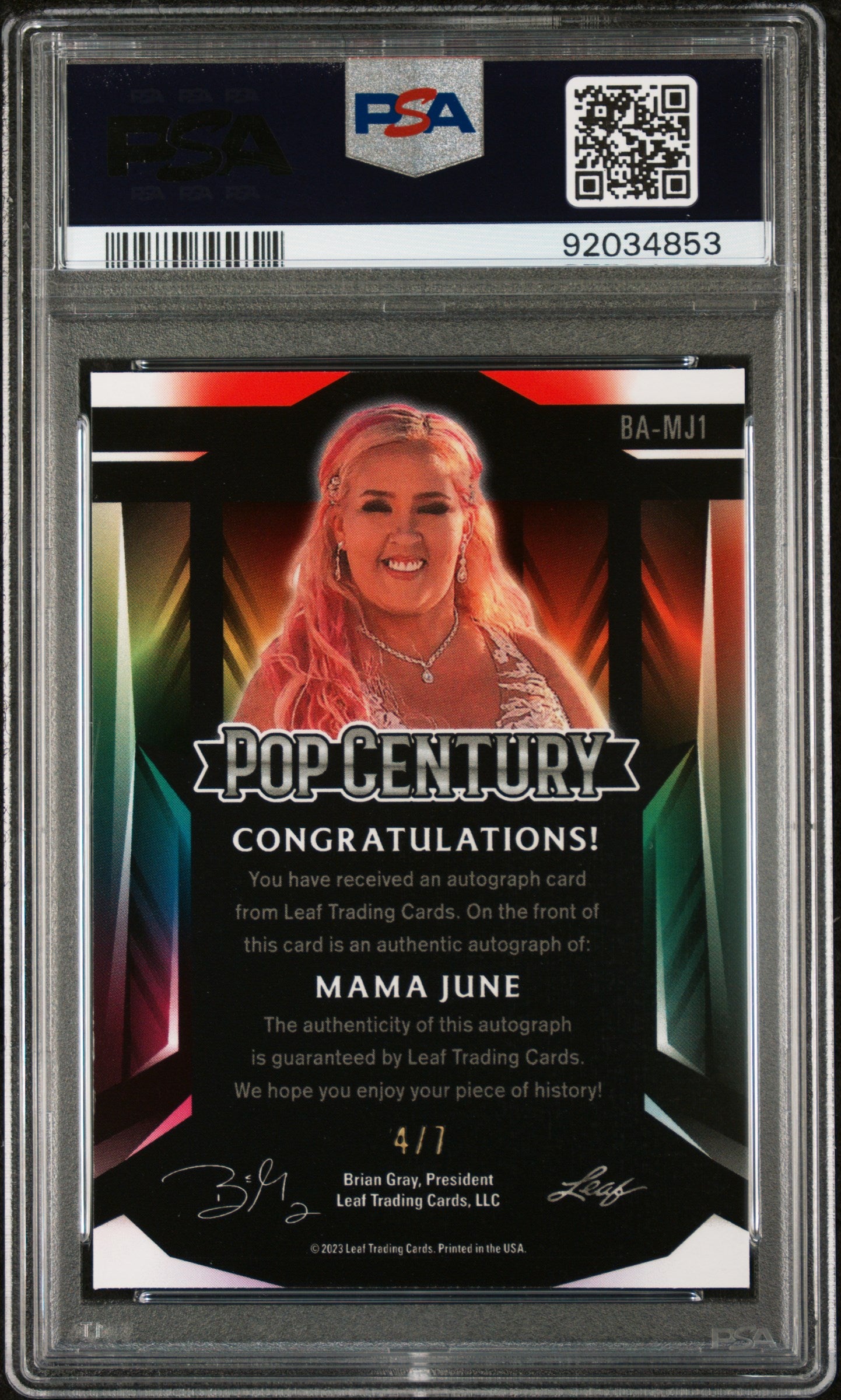 Mama June 2023 Leaf Metal Pop Century Autograph Auto Blue #4/7 PSA 10