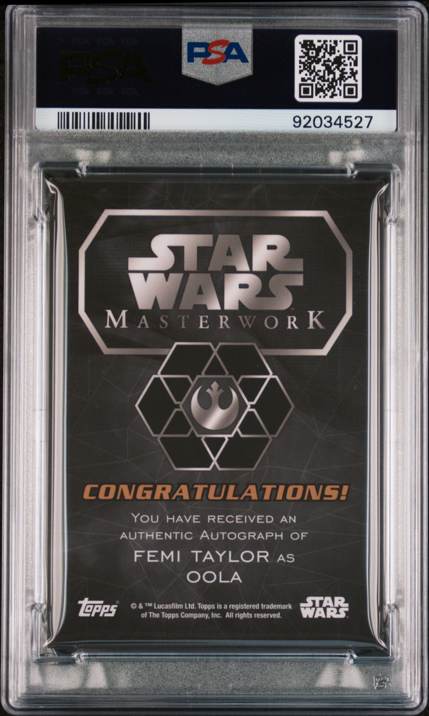 Femi Taylor OOLA 2016 Topps Star Wars Masterwork AUTO PSA 9