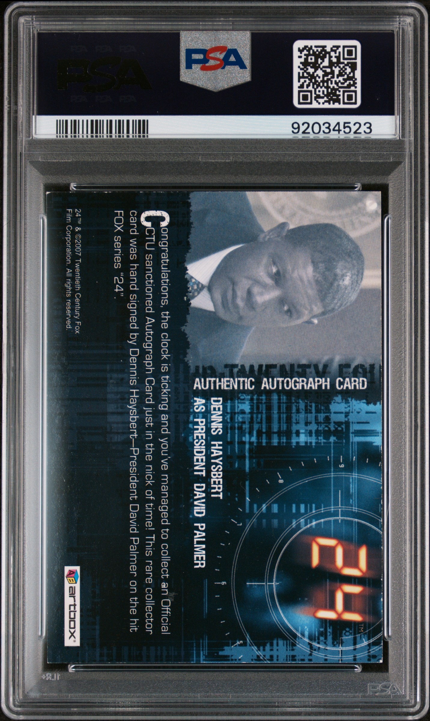 Dennis Haysbert President Palmer 2007 Artbox 24: Season 4 Expansion AUTO PSA 8