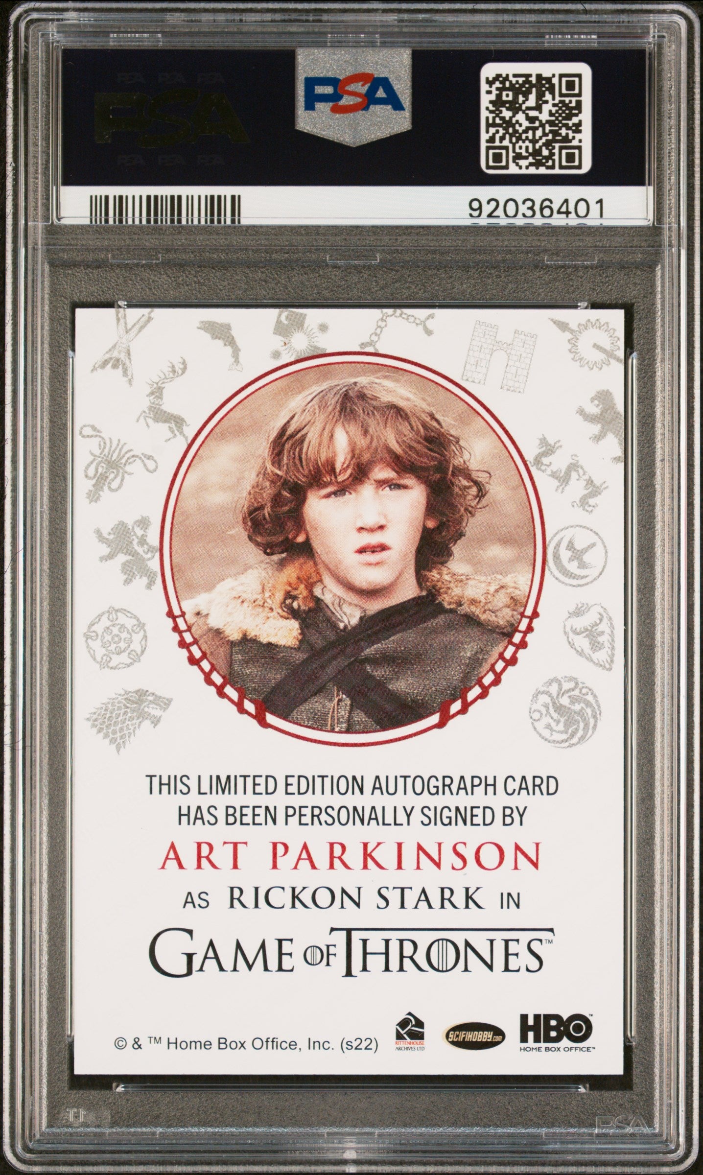 Art Parkinson RICKON STARK 2022 Game Of Thrones Complete RED AUTO PSA 9