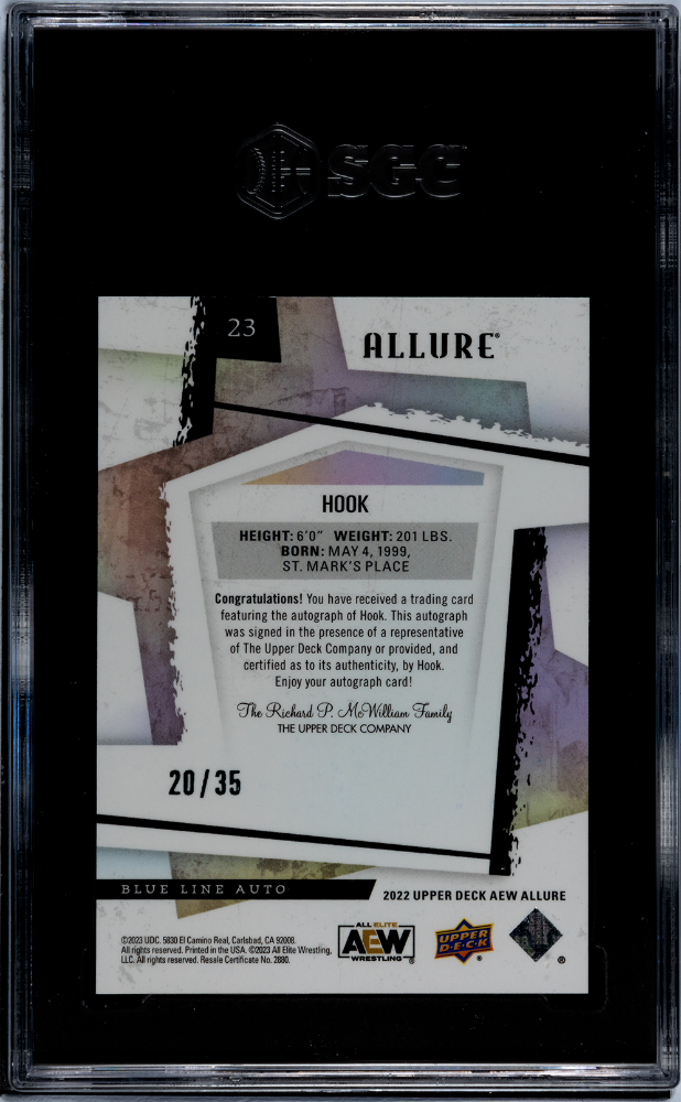 2022 Upper Deck Aew Allure Hook #23 Auto Blue Line #20/35 SGC 10 POP 1
