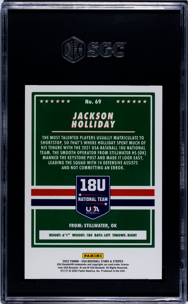 2022 Stars & Stripes Jackson Holliday #69 Longevity Cracked Ice SGC 10 POP 2