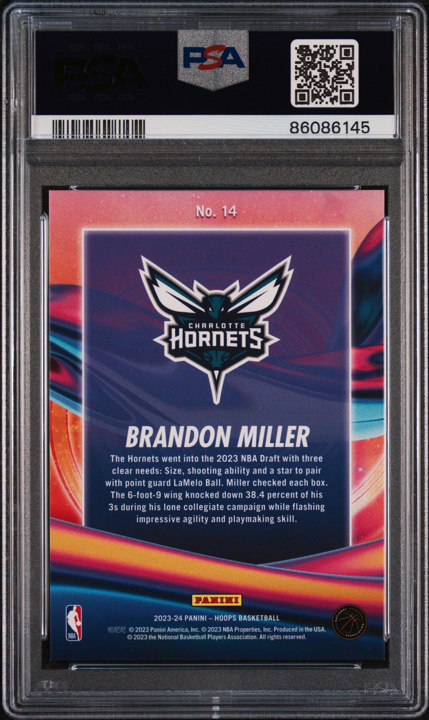 2023-24 Panini NBA Hoops Anti Gravity Brandon Miller #14 GOLD #5/10 Rookie PSA 9