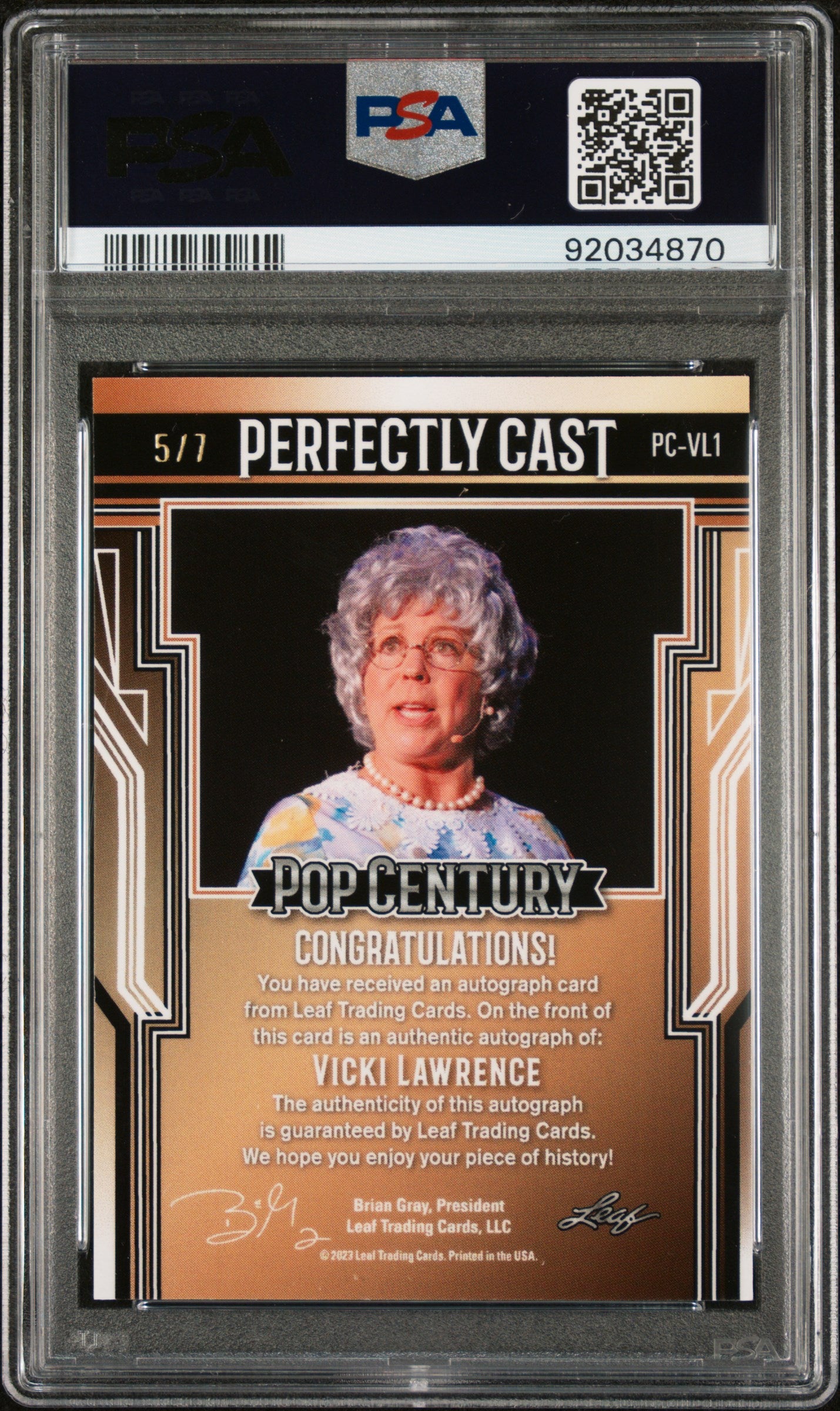 Vicki Lawrence 2023 Leaf Pop Century Perfectly Cast AUTO #5/7 Purple PSA 10