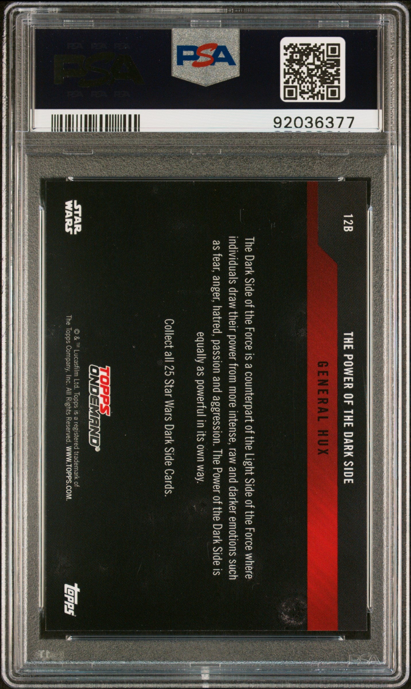 General Hux 2019 Topps Star Wars Power Of The Dark Side Purple #7/10 PSA 10