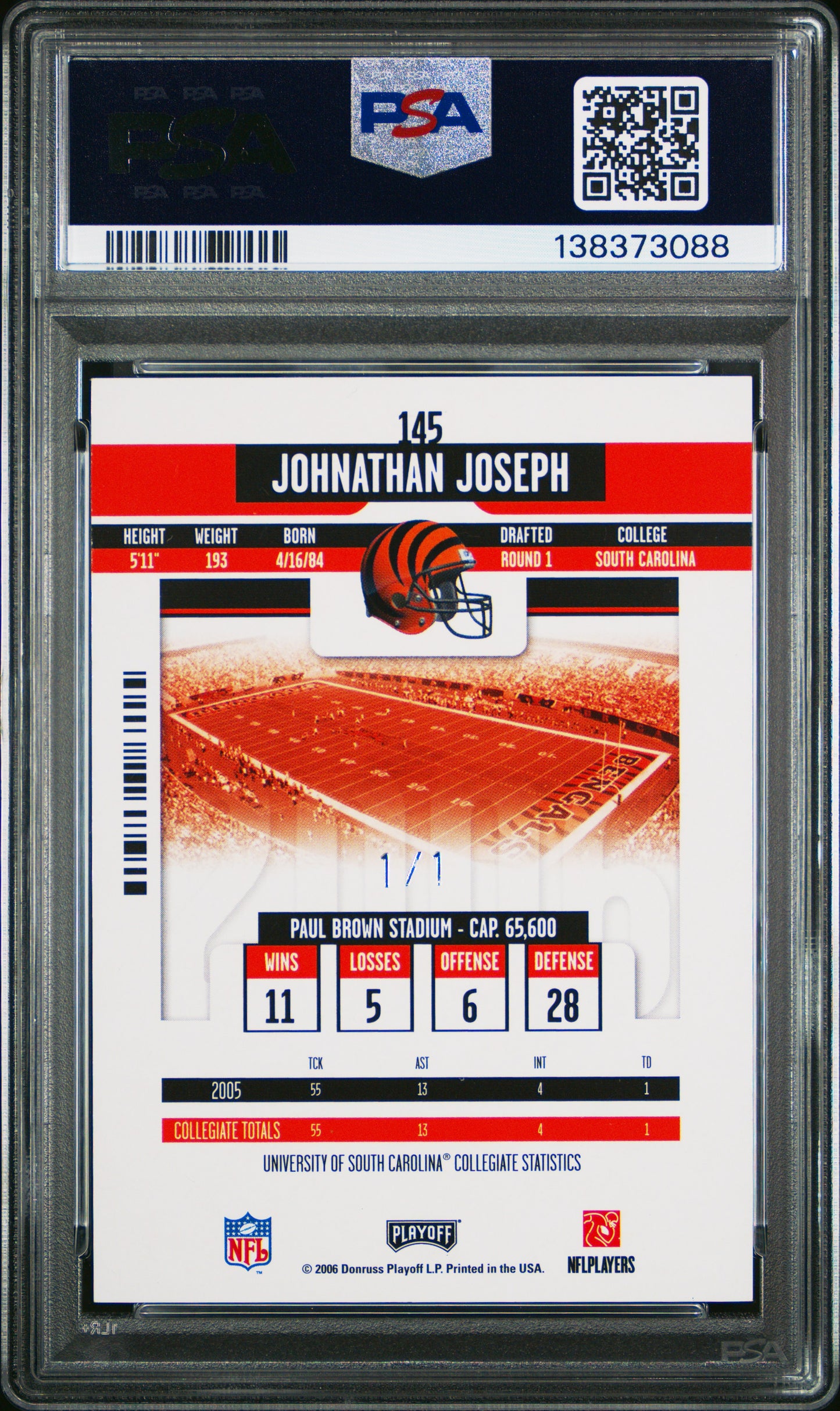 2006 Playoff Contenders Johnathan Joseph Championship Ticket AUTO #1/1 PSA 8