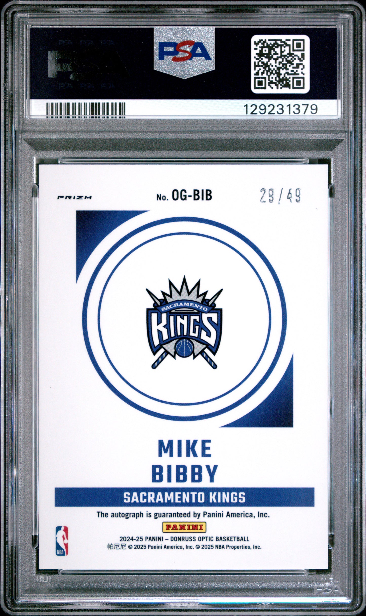 2024-25 Panini Donruss Optic Opti-Graphs Mike Bibby #OGBIB Holo PSA 10 POP 2 /49