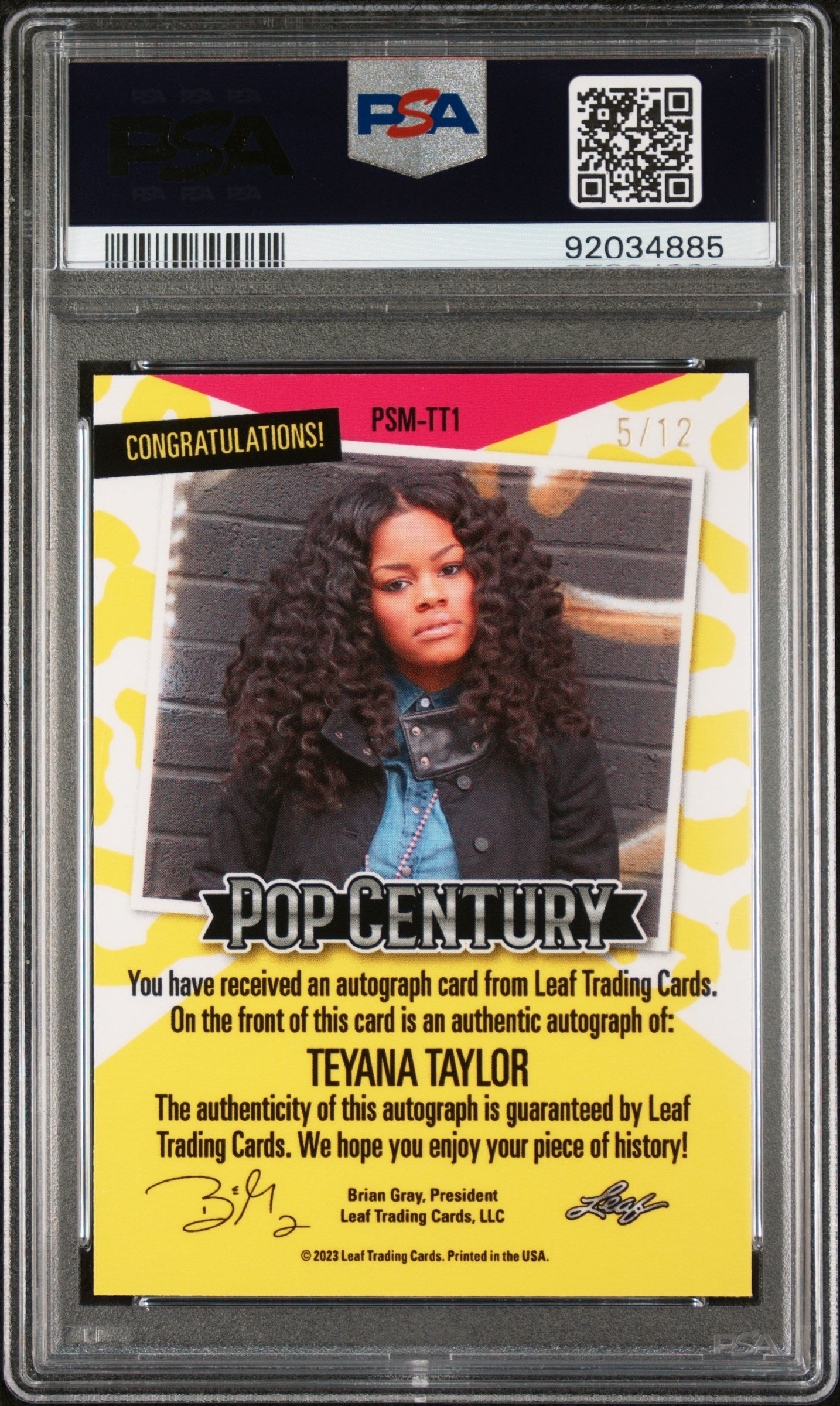 Teyana Taylor 2023 Leaf Metal Pop Century Pro Set Music #5/12 Auto Black PSA 10